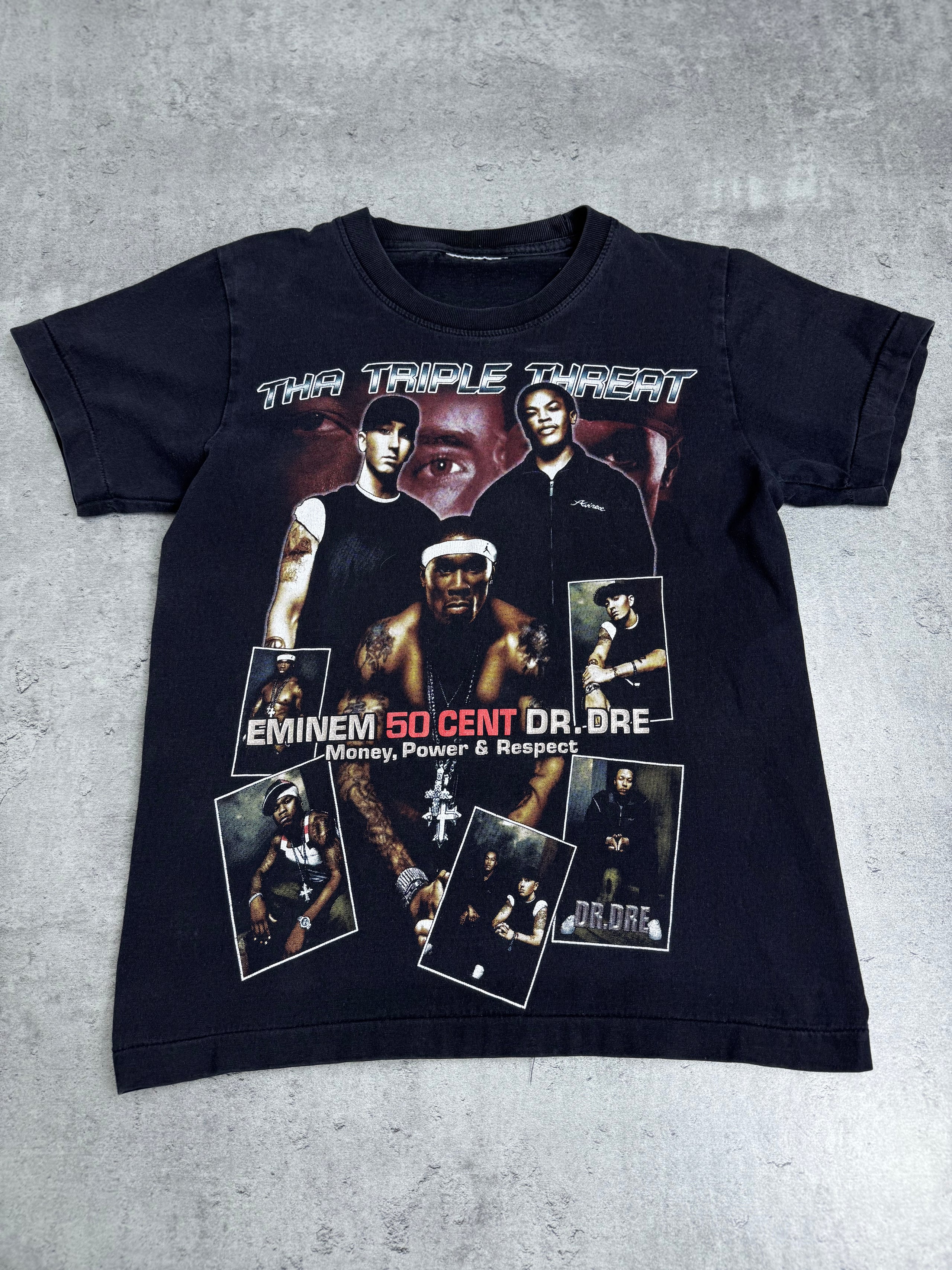 Collectible RARE EMINEM 50 CENT DR. DRE The Triple Threat Vintage Single Stitched Rap Graphic Tee Shirt Koszulka Z Nadrukiem