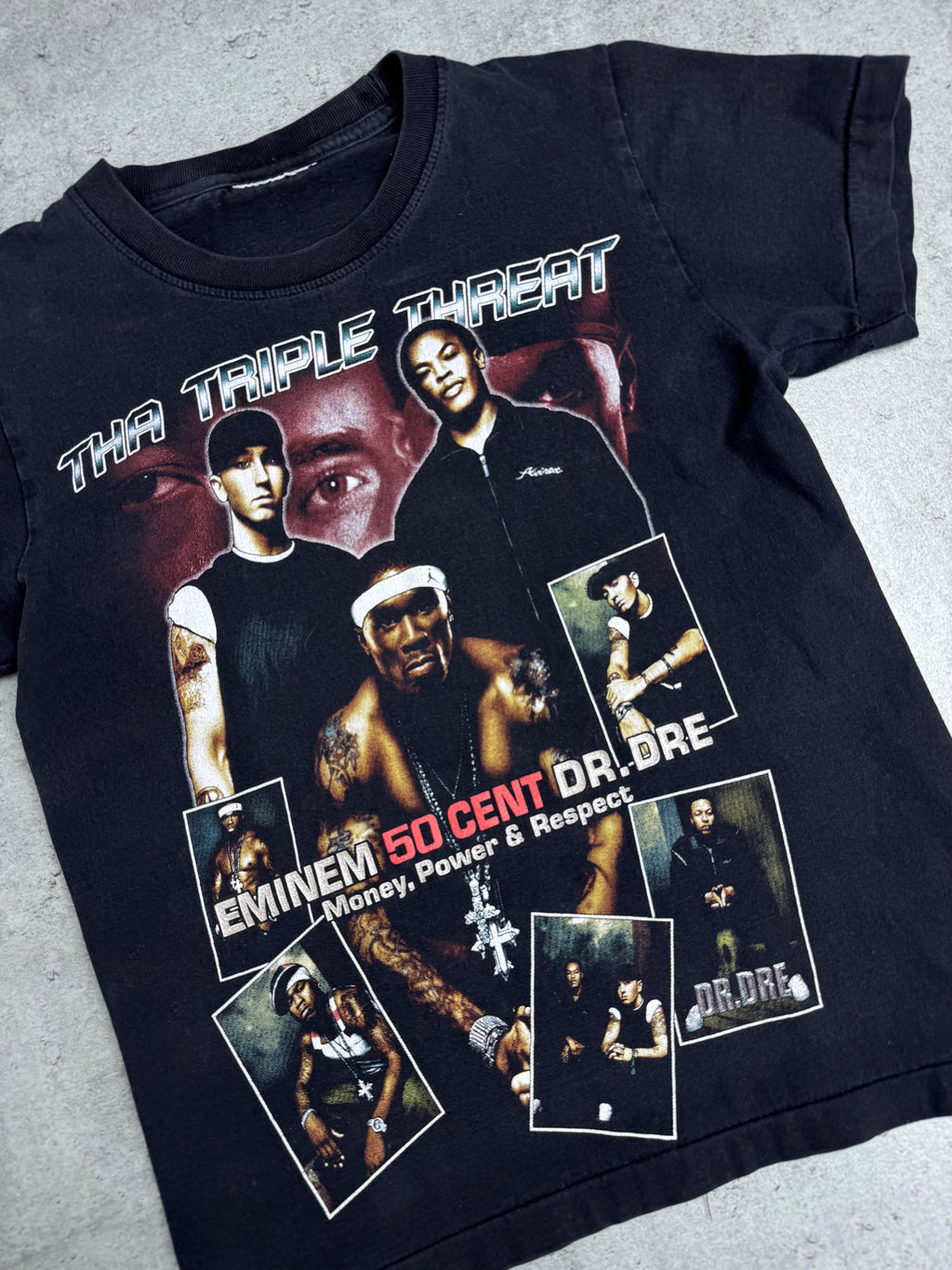 Collectible RARE EMINEM 50 CENT DR. DRE The Triple Threat Vintage Single Stitched Rap Graphic Tee Shirt Koszulka Z Nadrukiem