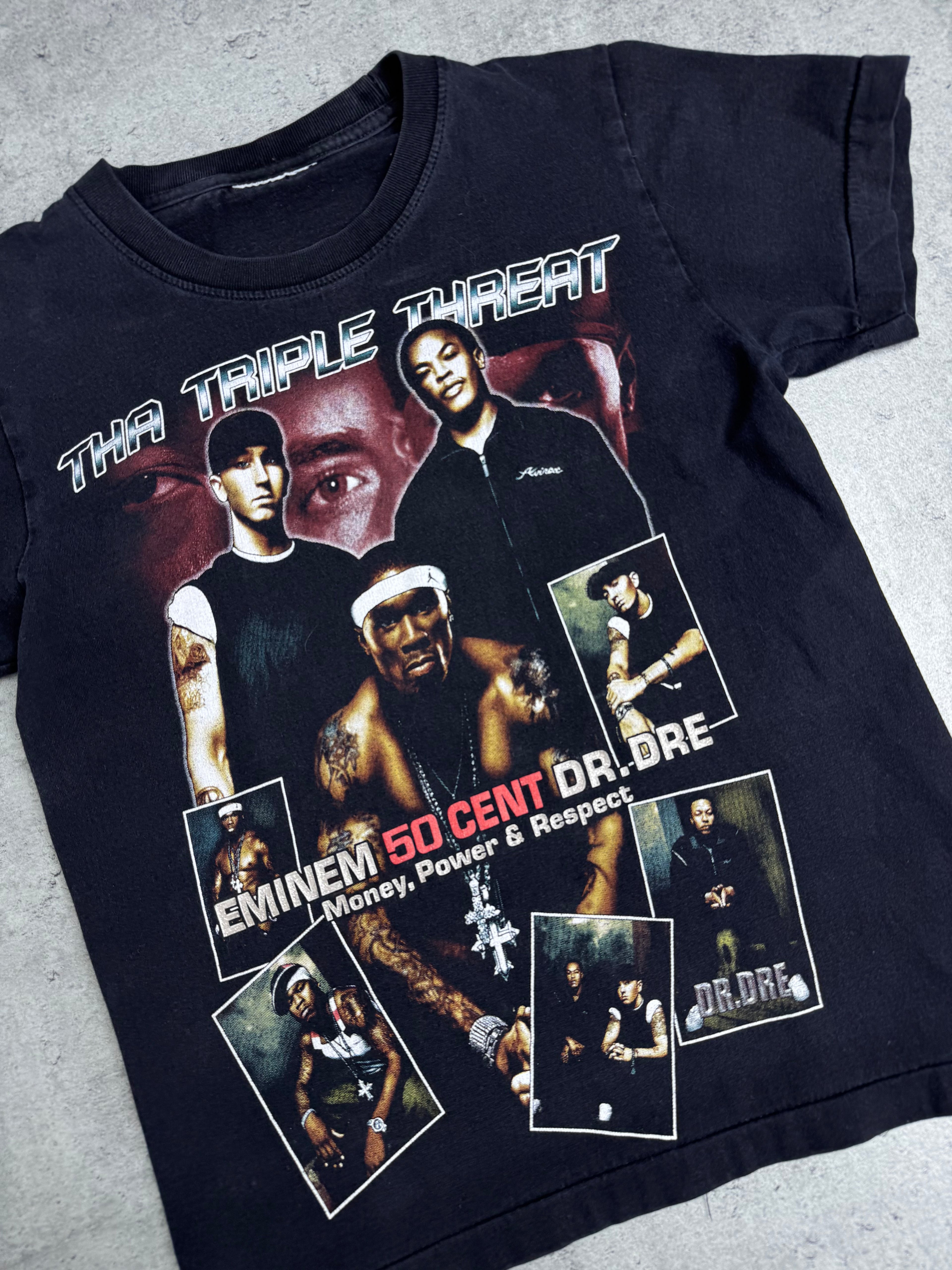 Collectible RARE EMINEM 50 CENT DR. DRE The Triple Threat Vintage Single Stitched Rap Graphic Tee Shirt Koszulka Z Nadrukiem