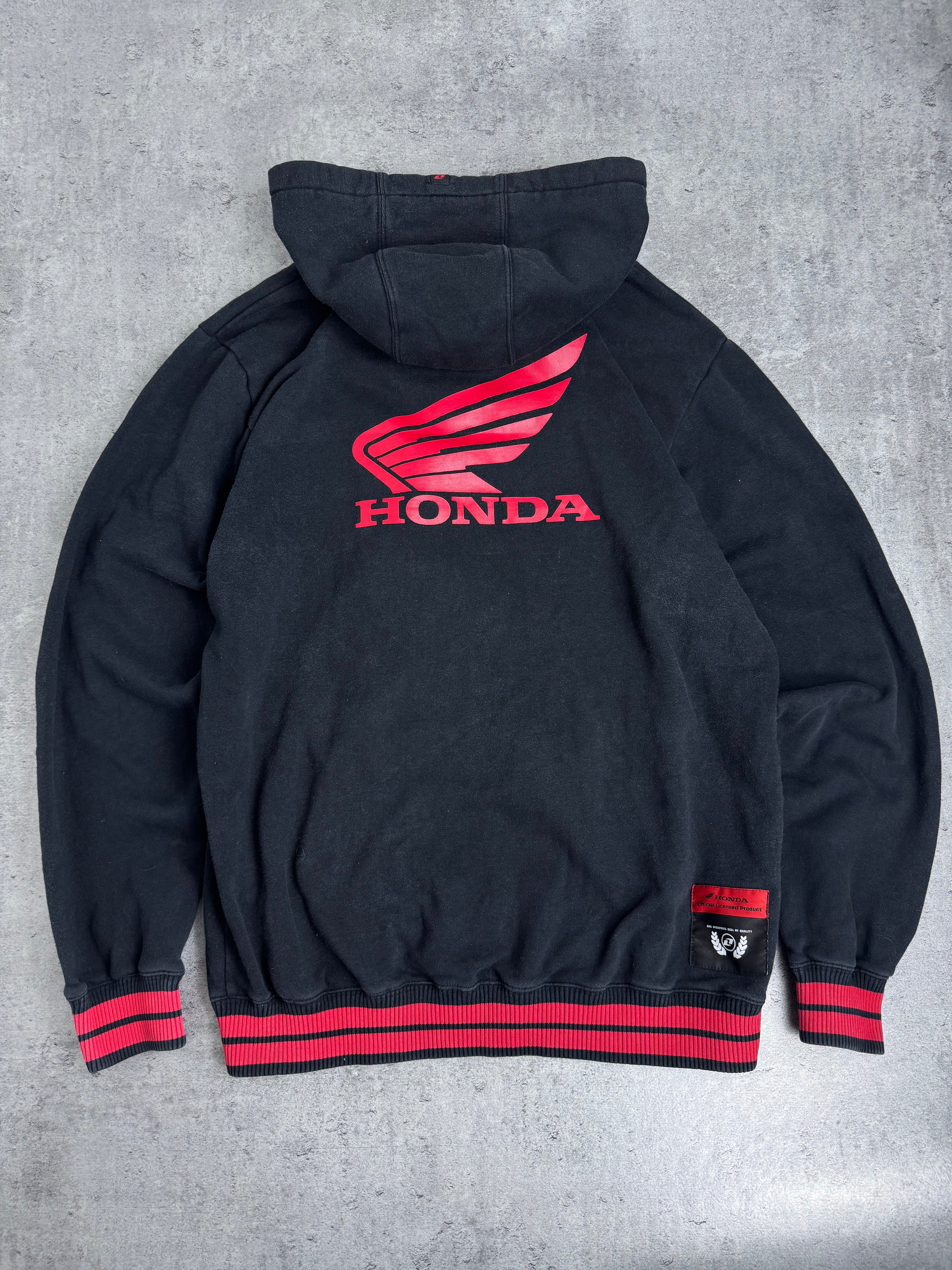 Honda Racing Y2K Bluza rozpinana z kapturem wyścigowa minimalistyczna czarna streetwear