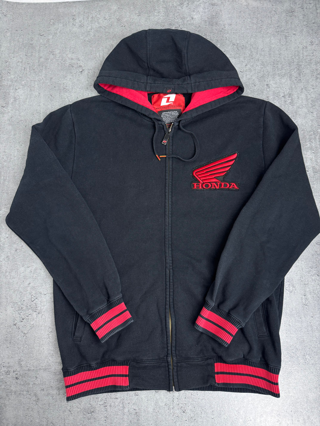 Honda Racing Y2K Bluza rozpinana z kapturem wyścigowa minimalistyczna czarna streetwear