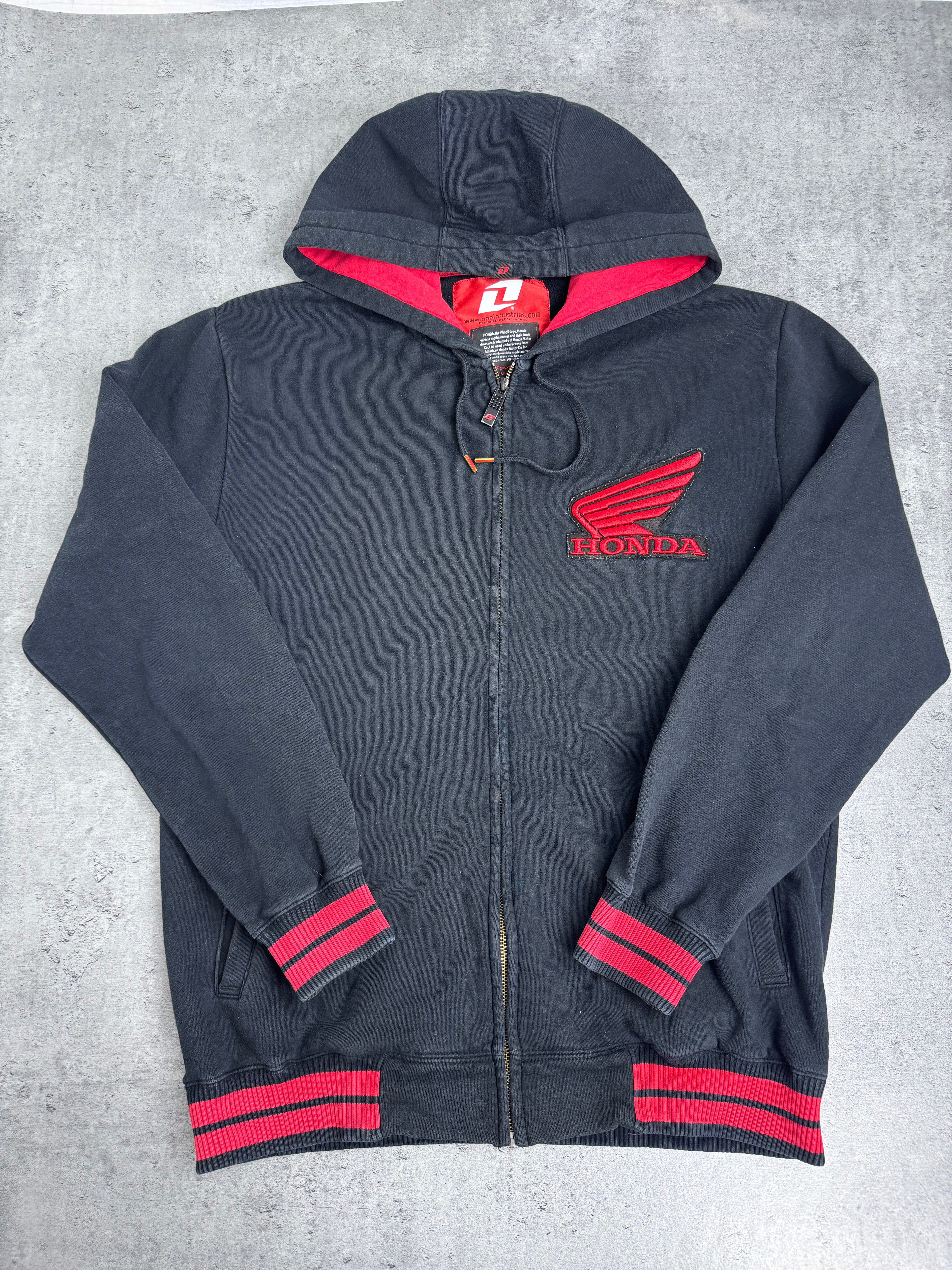 Honda Racing Y2K Bluza rozpinana z kapturem wyścigowa minimalistyczna czarna streetwear