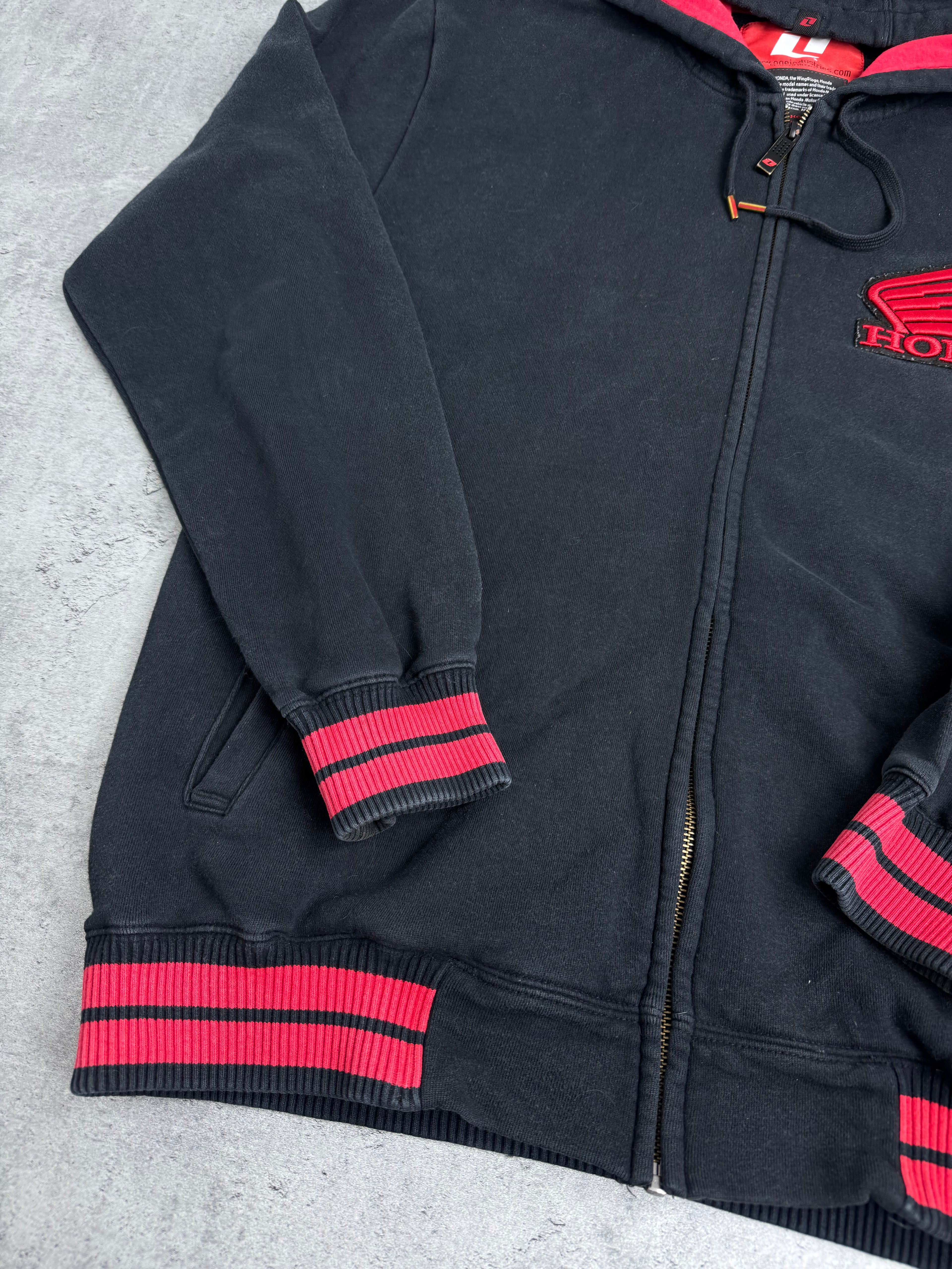 Honda Racing Y2K Bluza rozpinana z kapturem wyścigowa minimalistyczna czarna streetwear