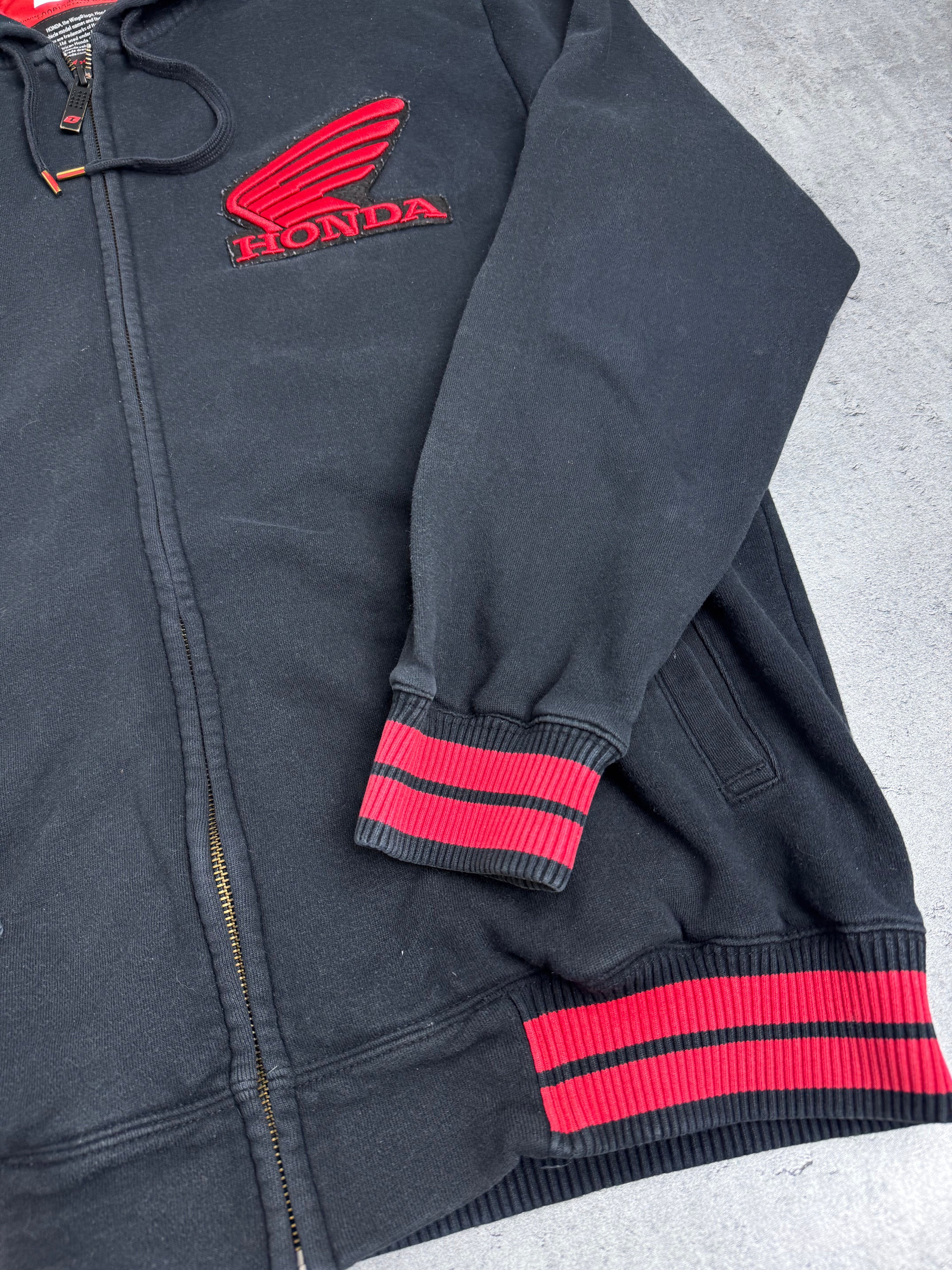 Honda Racing Y2K Bluza rozpinana z kapturem wyścigowa minimalistyczna czarna streetwear