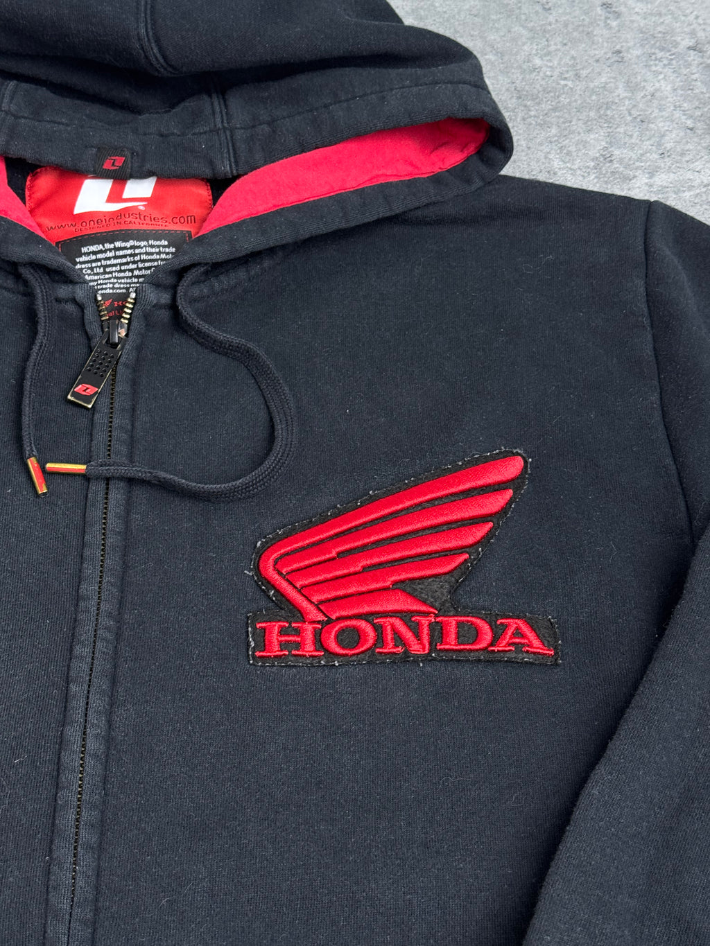 Honda Racing Y2K Bluza rozpinana z kapturem wyścigowa minimalistyczna czarna streetwear