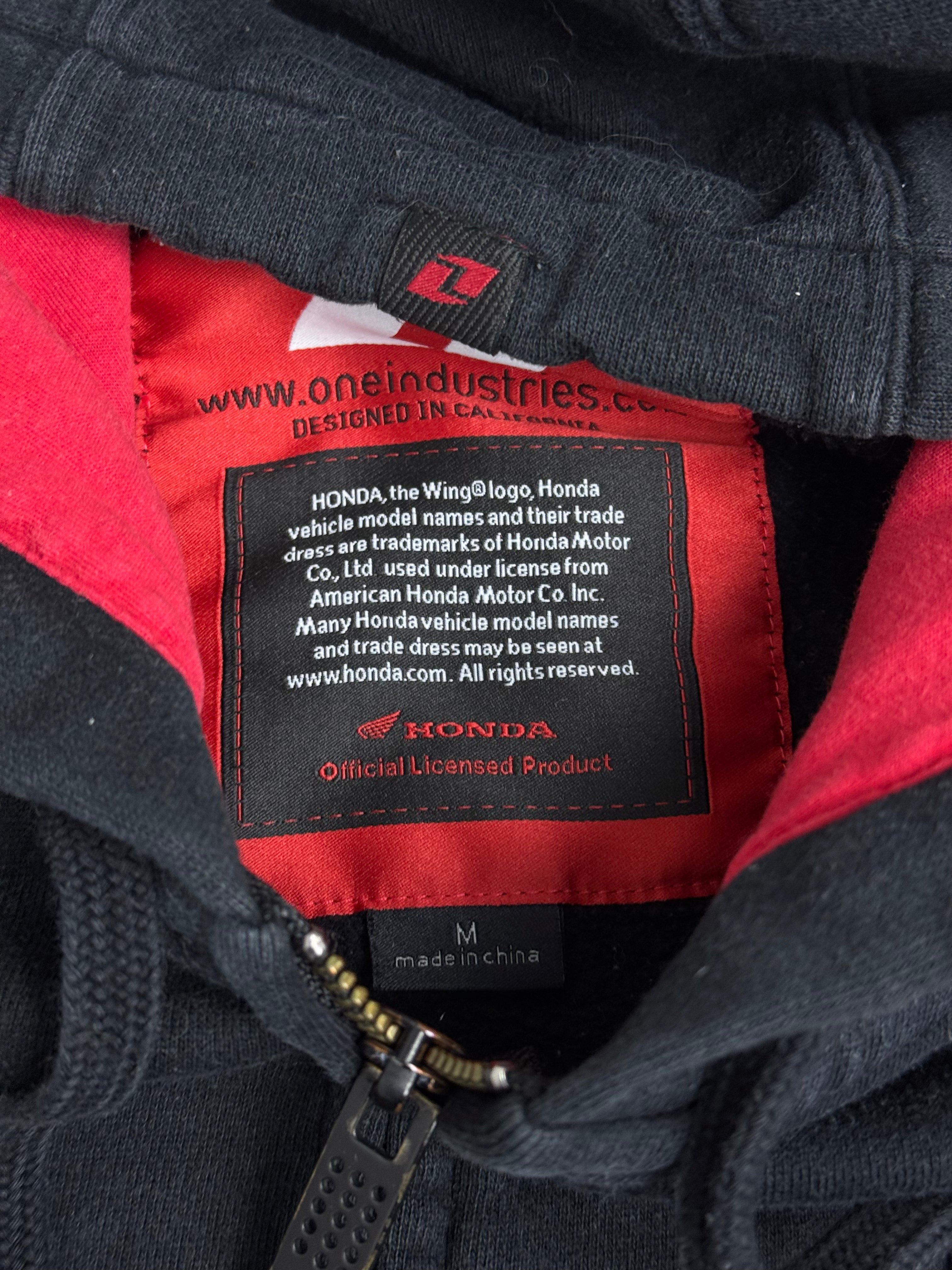 Honda Racing Y2K Bluza rozpinana z kapturem wyścigowa minimalistyczna czarna streetwear