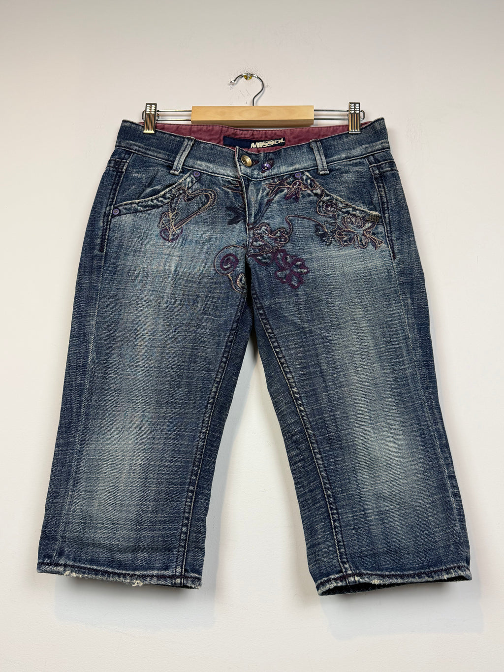 Miss Sixty Y2k Avant Garde Distressed Skirt Denim Shorts Blue Size 26