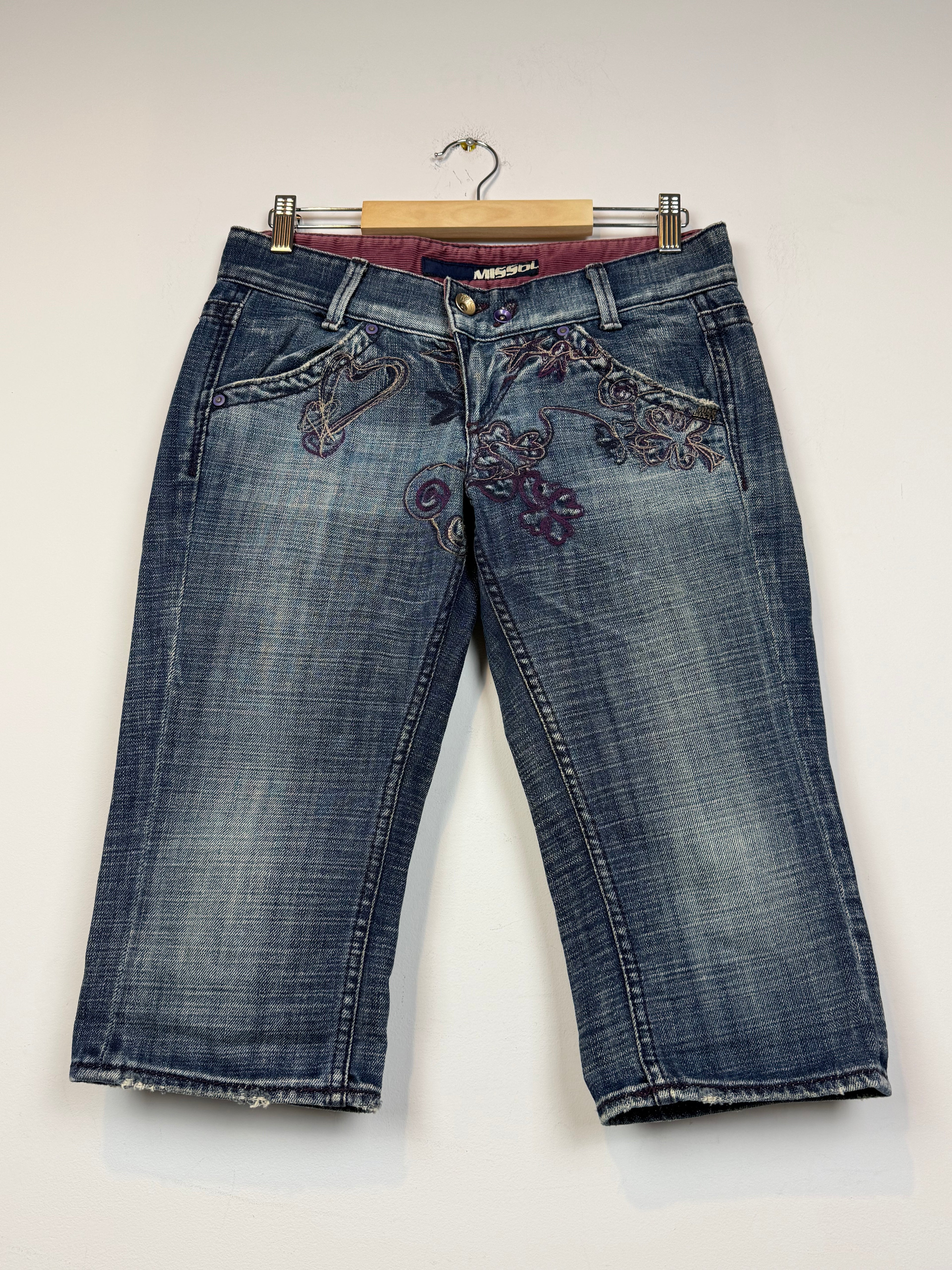 Miss Sixty Y2k Avant Garde Distressed Skirt Denim Shorts Blue Size 26