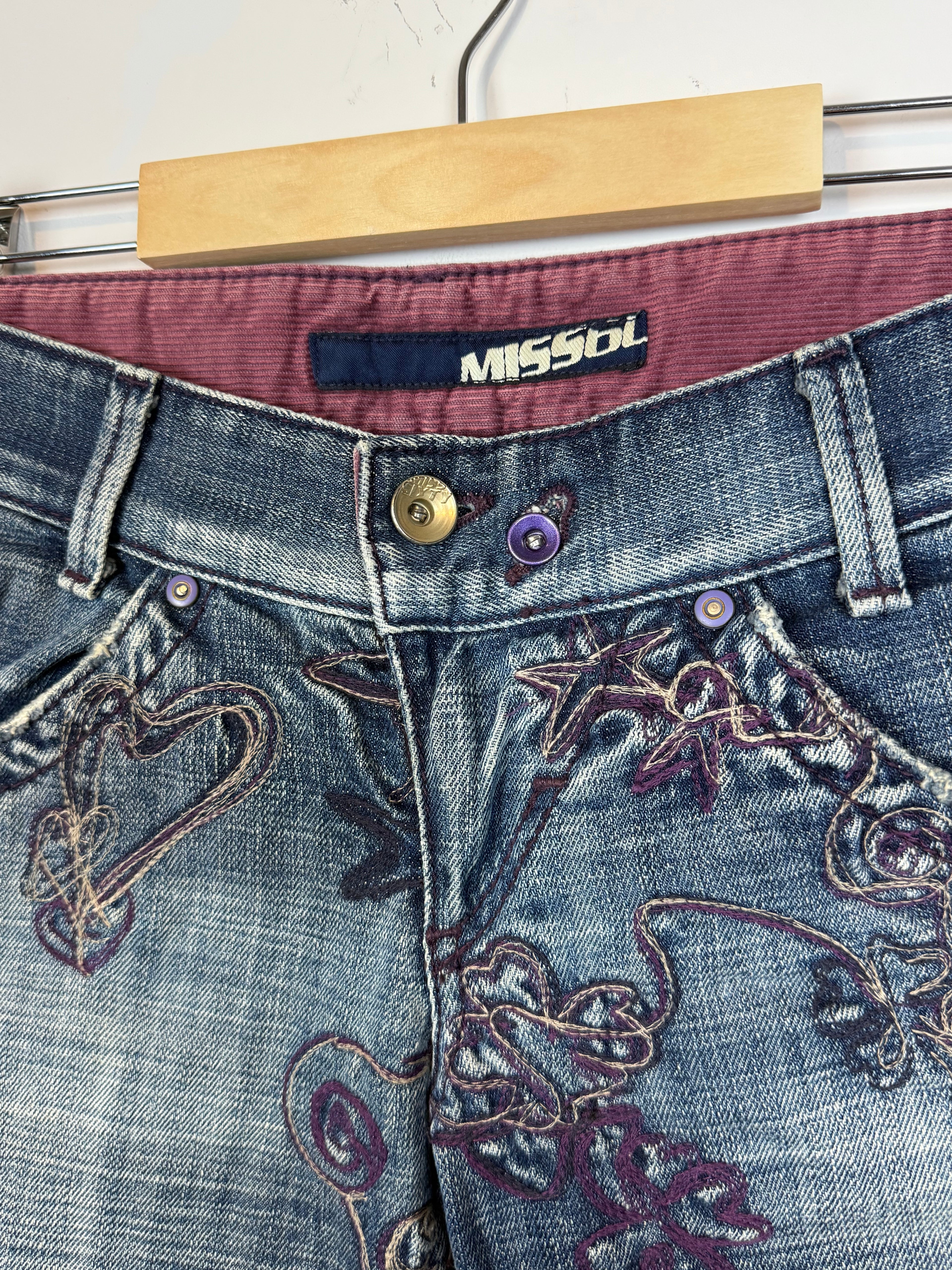 Miss Sixty Y2k Avant Garde Distressed Skirt Denim Shorts Blue Size 26