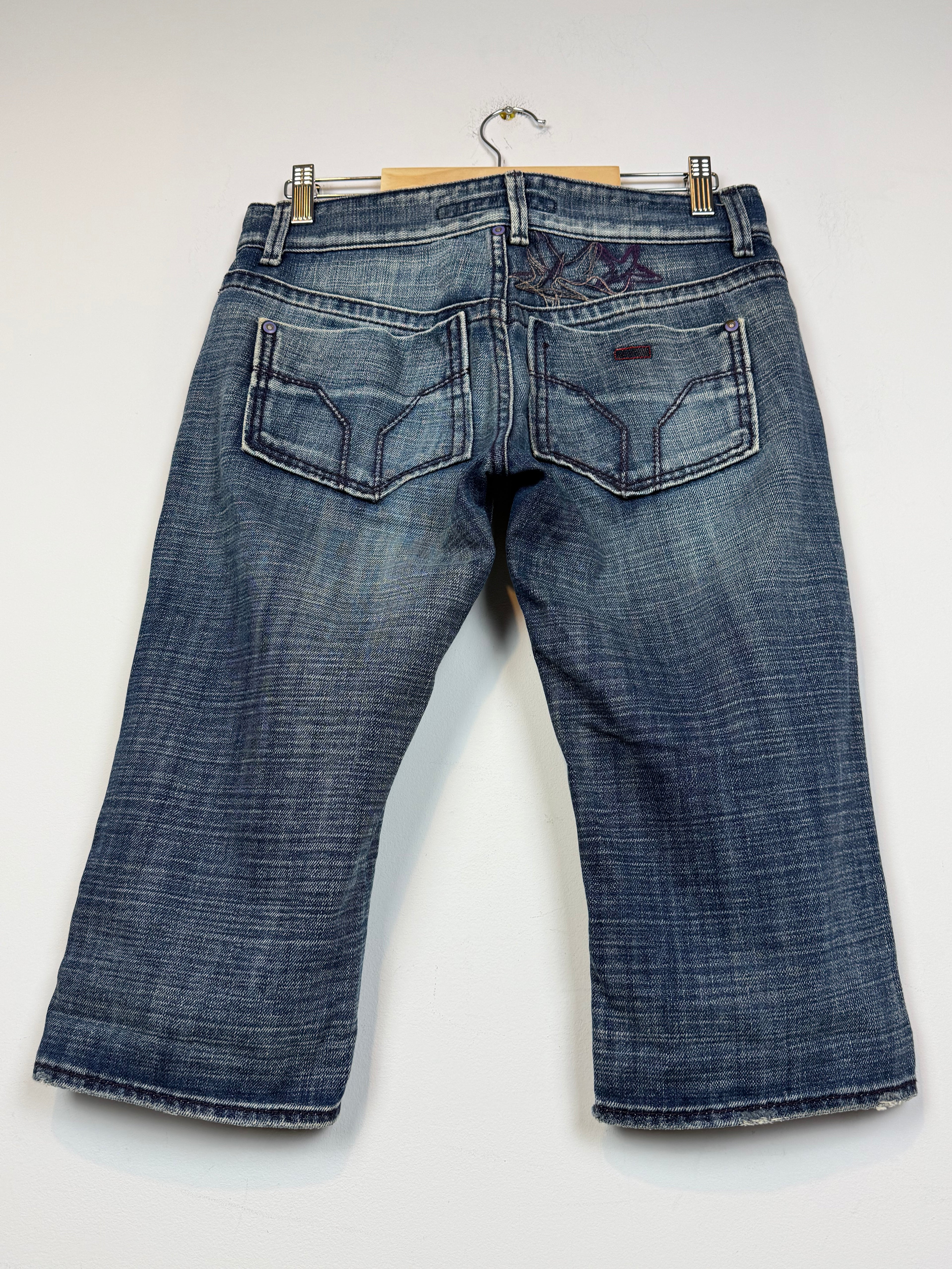 Miss Sixty Y2k Avant Garde Distressed Skirt Denim Shorts Blue Size 26