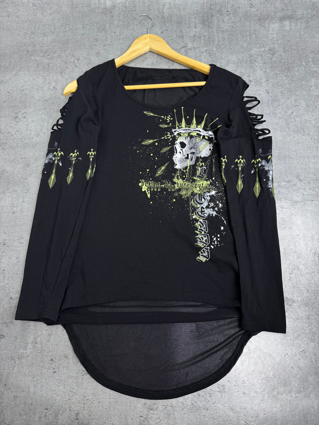 Rock Rebel Goth Skull Longsleeve Top Y2K Emo Grunge Punk Cyber Goth Cut Out M