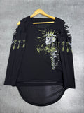 Rock Rebel Goth Skull Longsleeve Top Y2K Emo Grunge Punk Cyber Goth Cut Out M