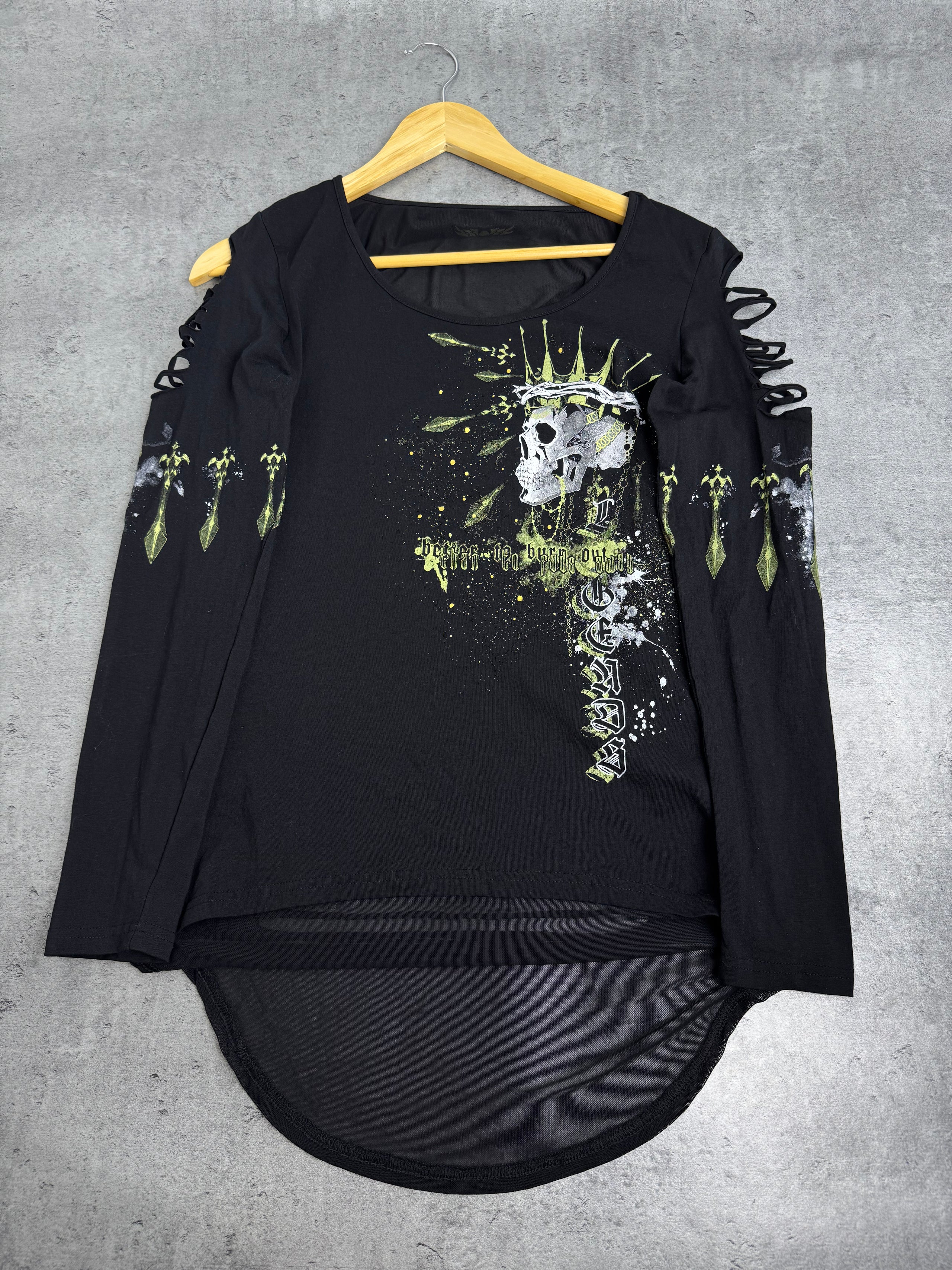 Rock Rebel Goth Skull Longsleeve Top Y2K Emo Grunge Punk Cyber Goth Cut Out M