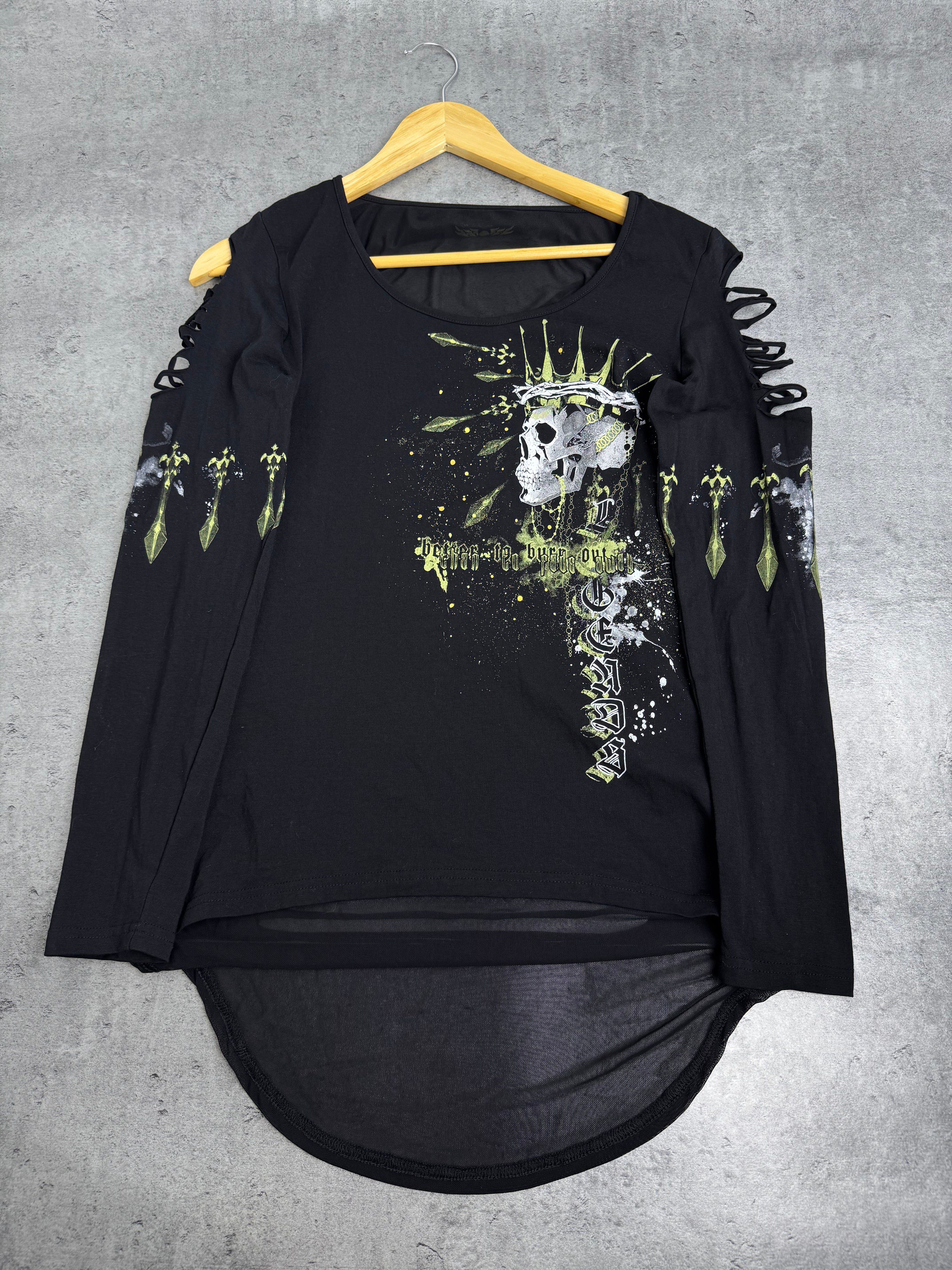 Rock Rebel Goth Skull Longsleeve Top Y2K Emo Grunge Punk Cyber Goth Cut Out M