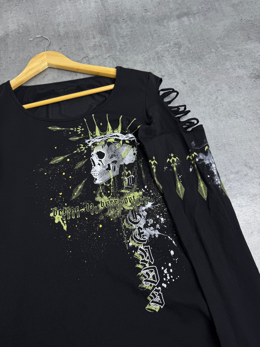 Rock Rebel Goth Skull Longsleeve Top Y2K Emo Grunge Punk Cyber Goth Cut Out M