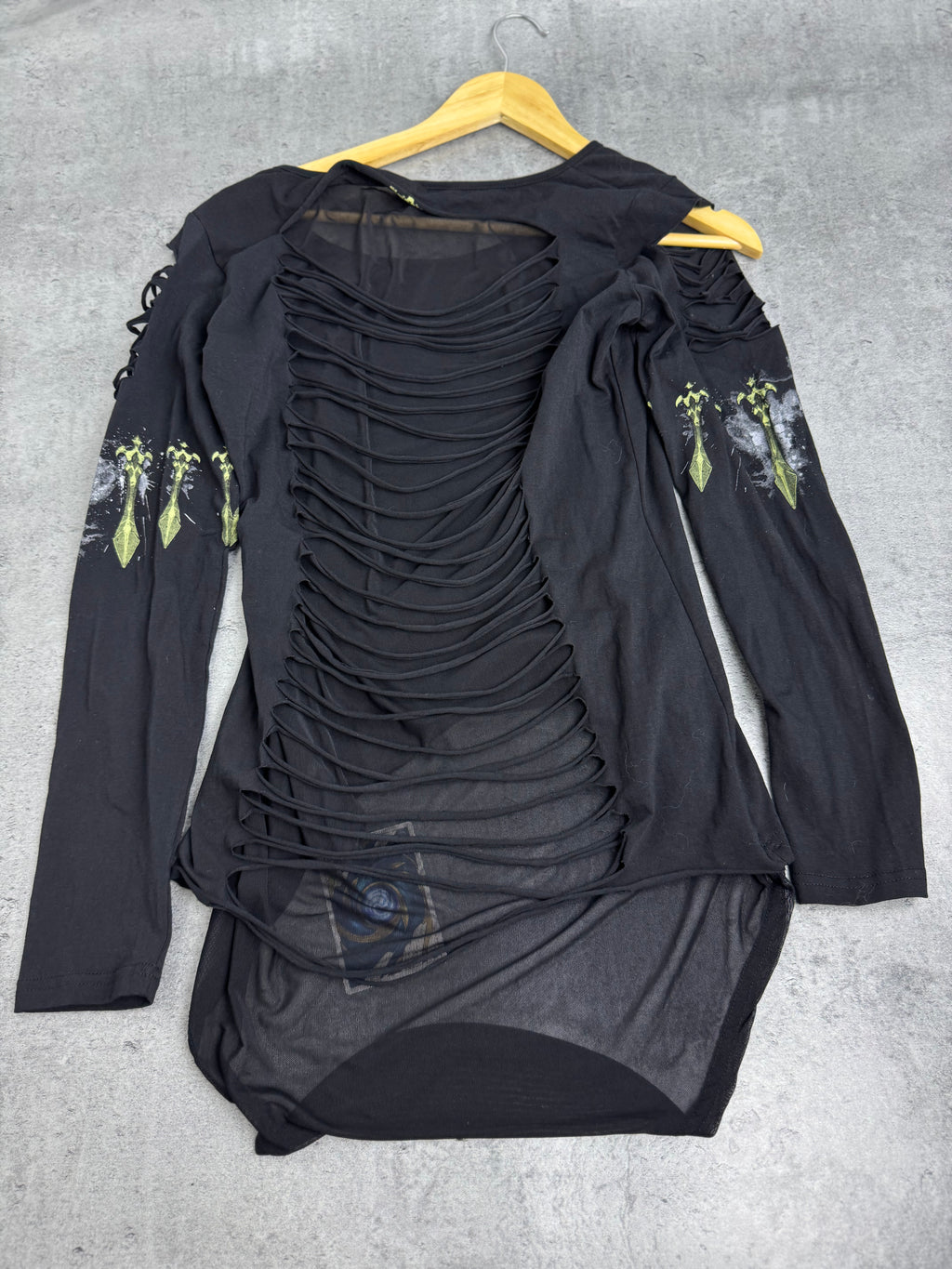 Rock Rebel Goth Skull Longsleeve Top Y2K Emo Grunge Punk Cyber Goth Cut Out M