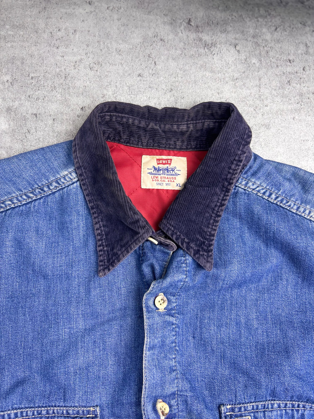 1995 LEVI'S DENIM SHACKET KOSZULO KURTKA 90S VINTAGE CZERWONA PODSZEWKA RARE
