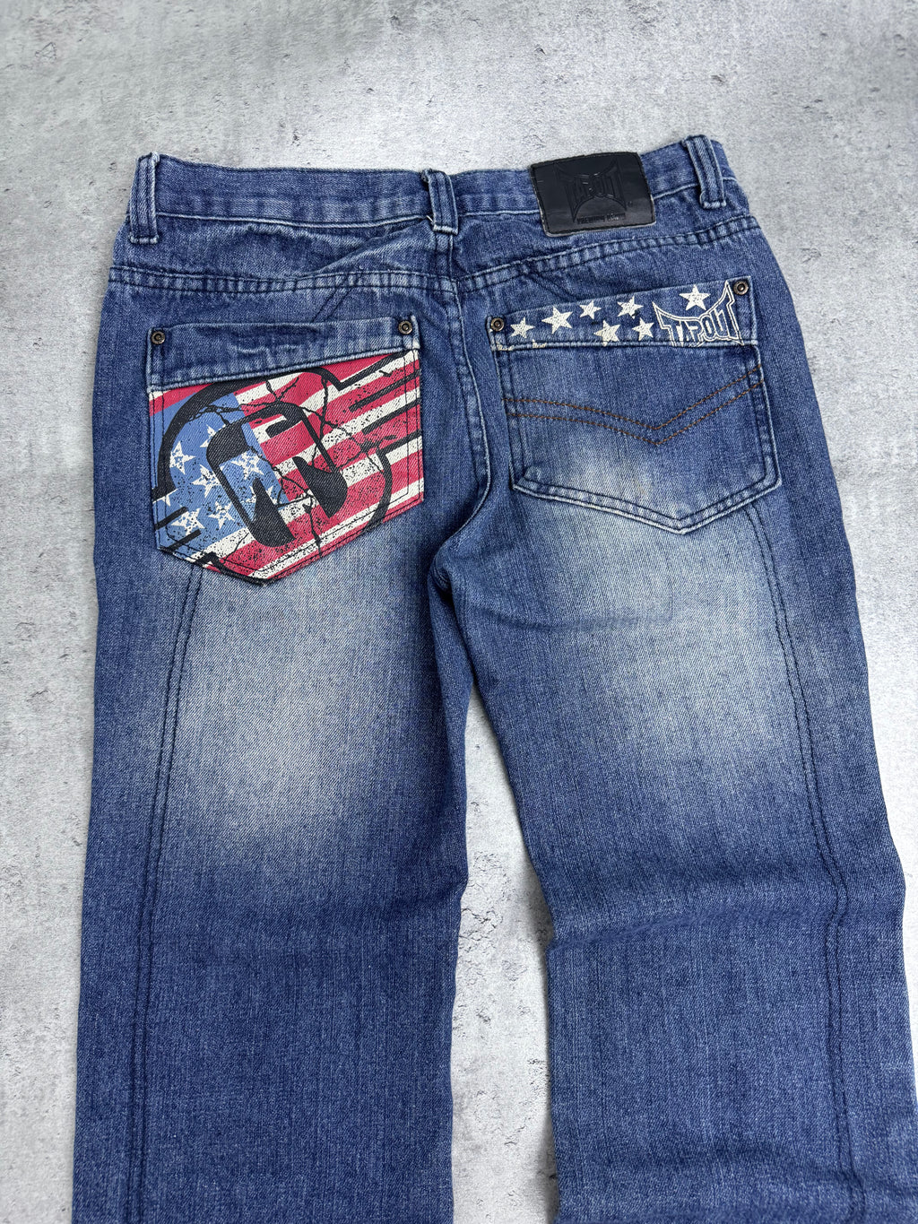 Tapout Vintage Y2K Spodnie Jeansowe Jeansy Szerokie Flaga USA Amerykańska