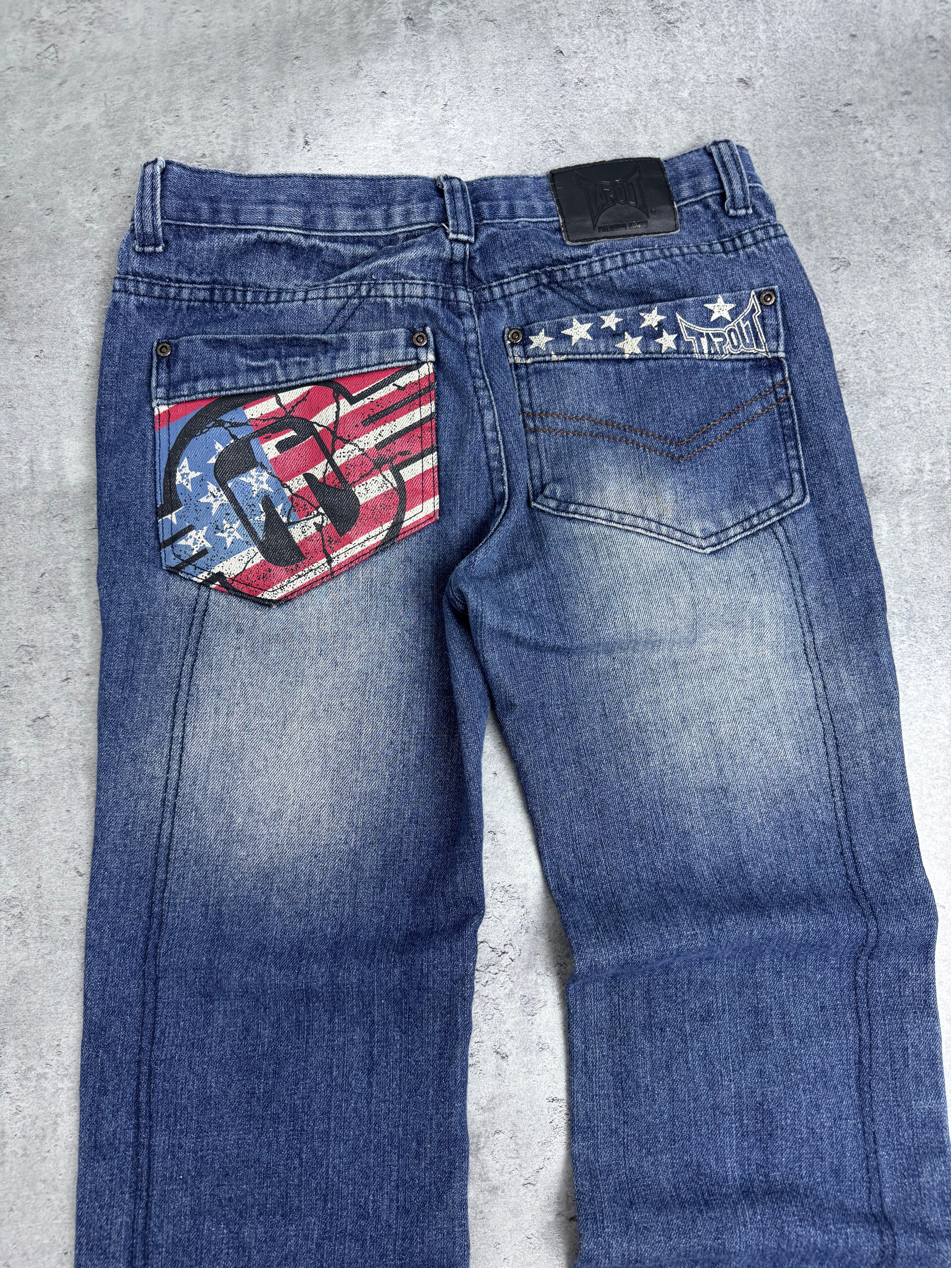 Tapout Vintage Y2K Spodnie Jeansowe Jeansy Szerokie Flaga USA Amerykańska