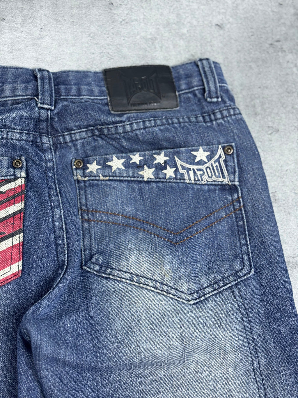 Tapout Vintage Y2K Spodnie Jeansowe Jeansy Szerokie Flaga USA Amerykańska