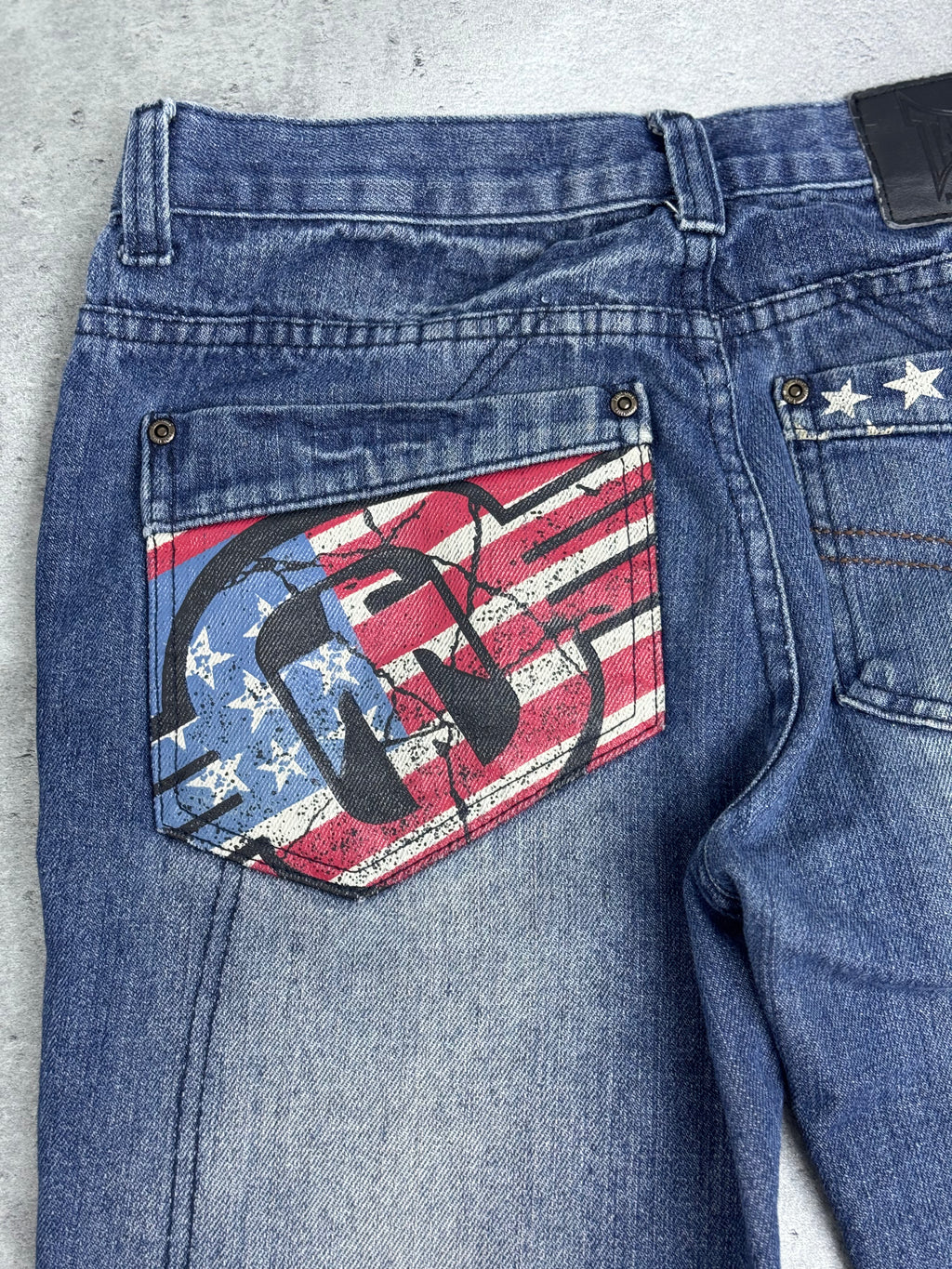Tapout Vintage Y2K Spodnie Jeansowe Jeansy Szerokie Flaga USA Amerykańska