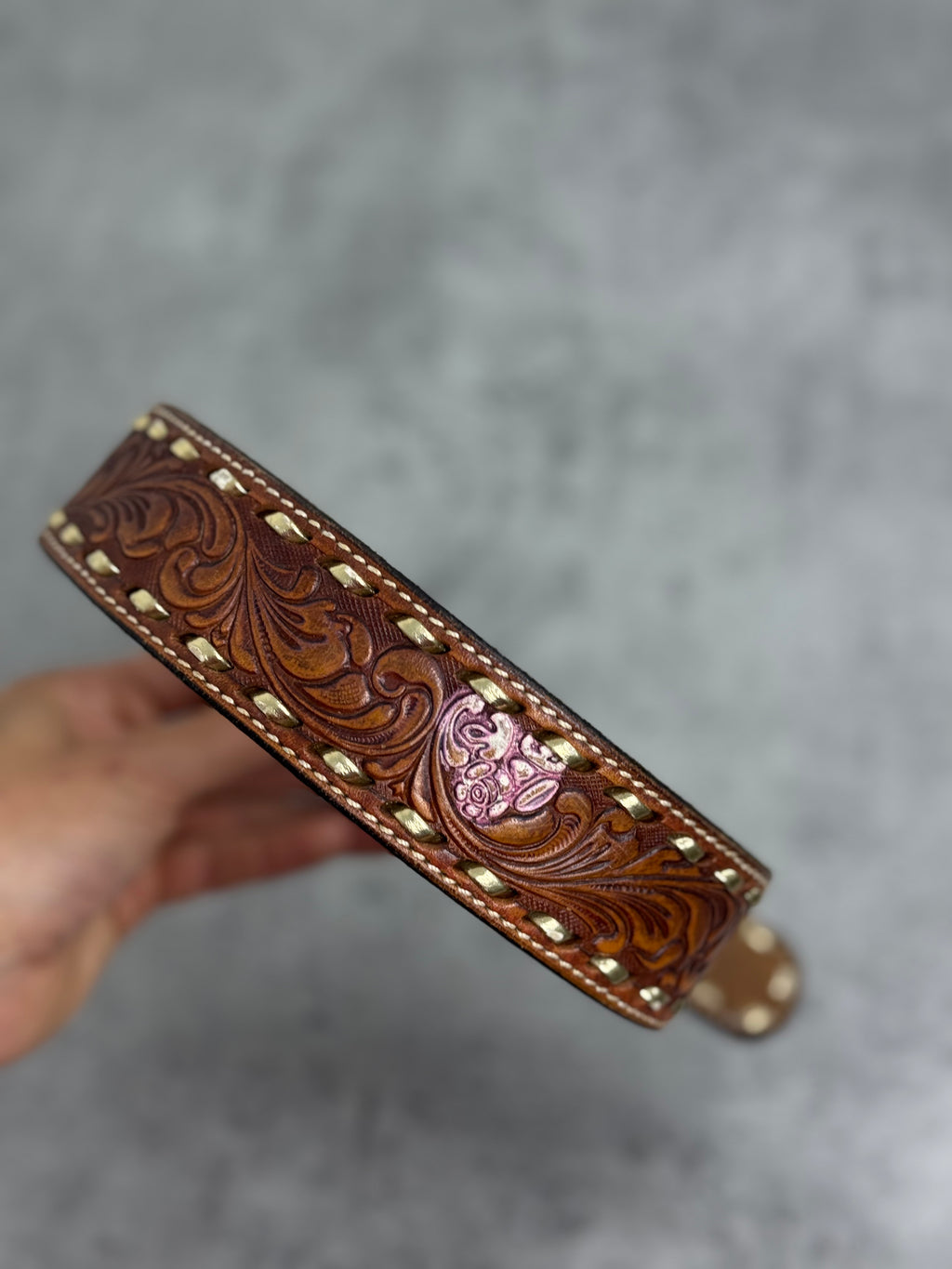 Vintage Western Skórzany Pasek Tooled Leather Hand Laced Cowboy Boho Country Rodeo