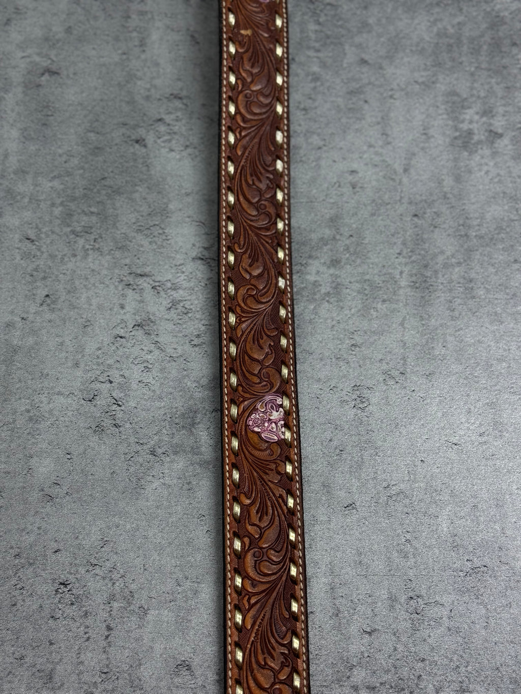 Vintage Western Skórzany Pasek Tooled Leather Hand Laced Cowboy Boho Country Rodeo