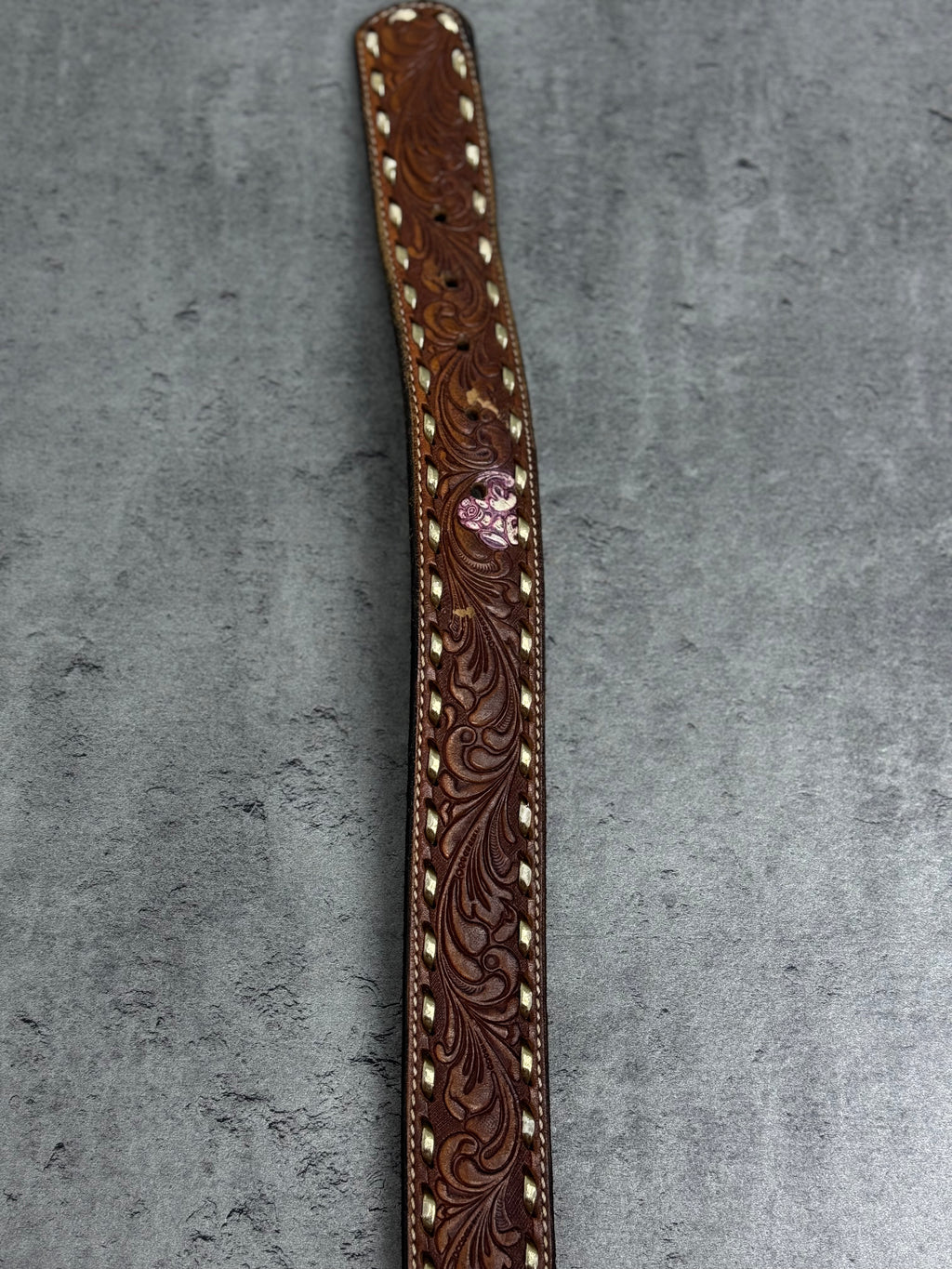 Vintage Western Skórzany Pasek Tooled Leather Hand Laced Cowboy Boho Country Rodeo