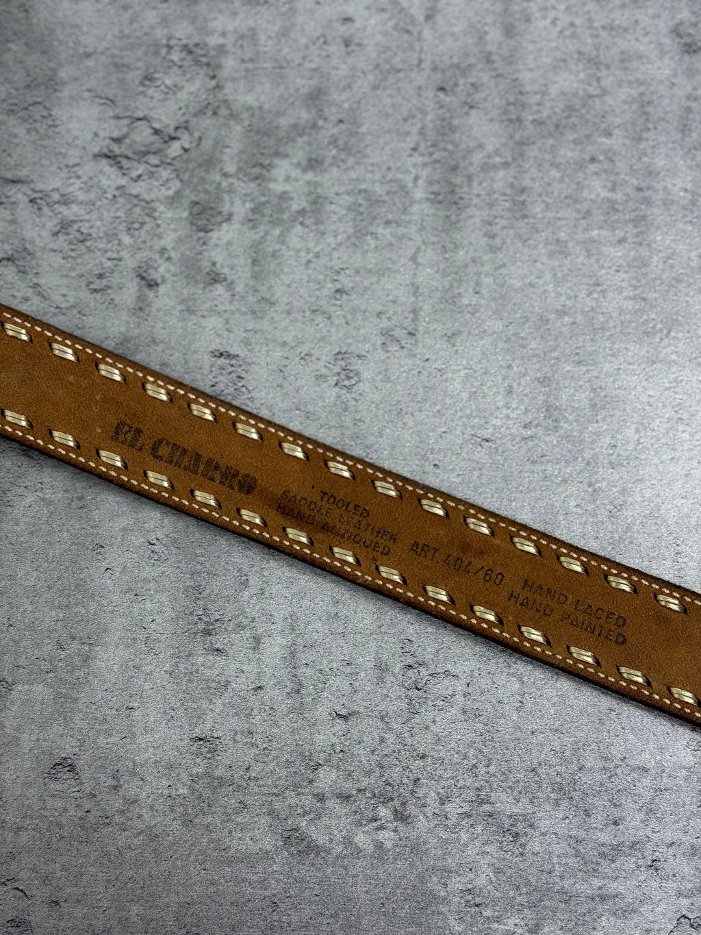 Vintage Western Skórzany Pasek Tooled Leather Hand Laced Cowboy Boho Country Rodeo