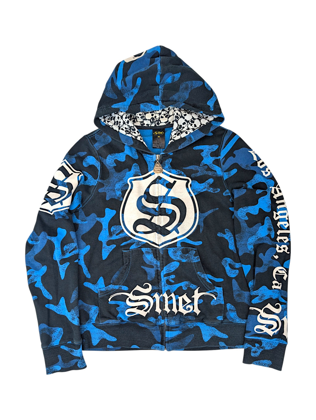 SMET by Christian Audigier Ed Hardy Style Bluza Camo Czaszki w kapturze y2k skull