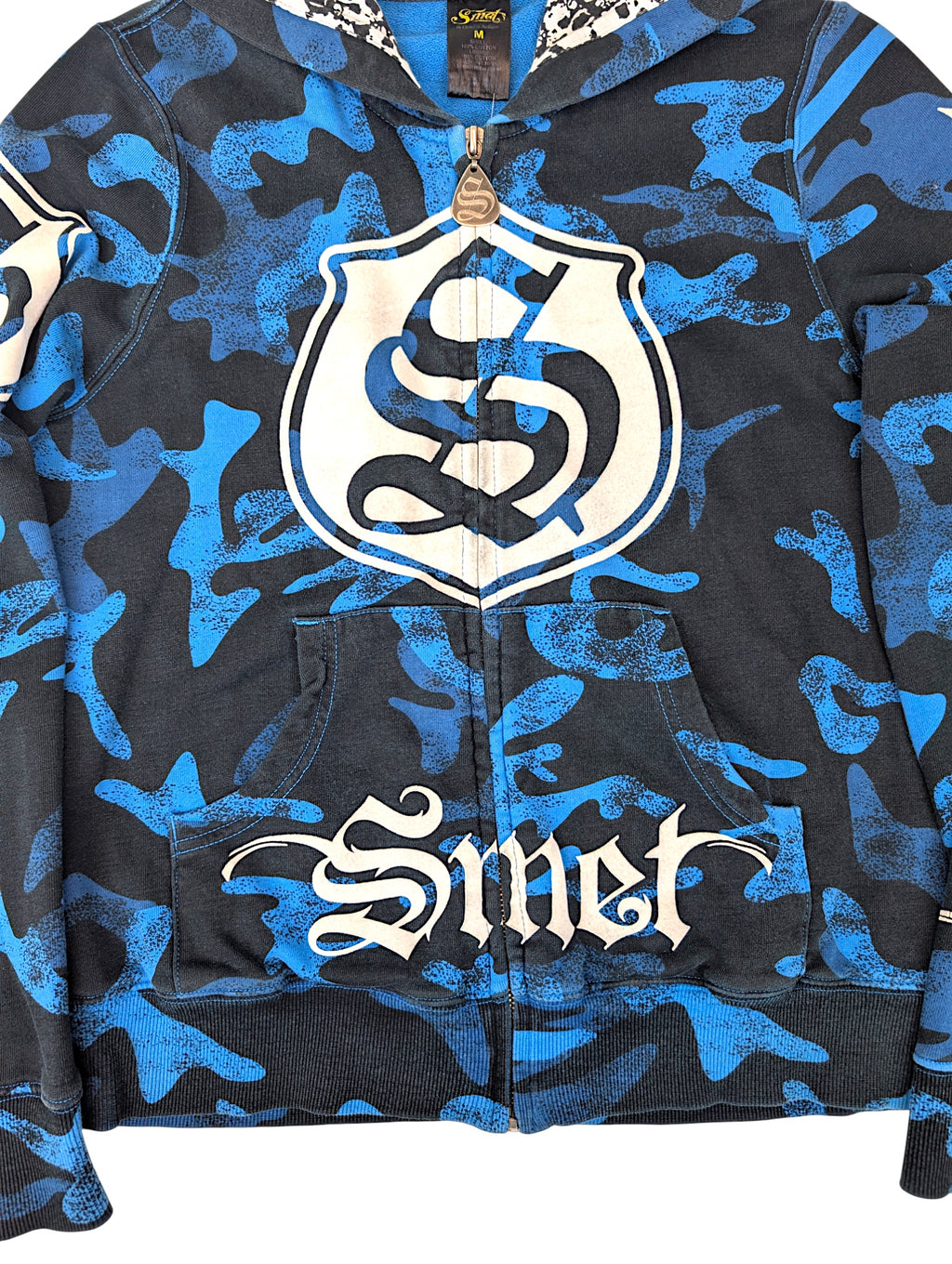 SMET by Christian Audigier Ed Hardy Style Bluza Camo Czaszki w kapturze y2k skull