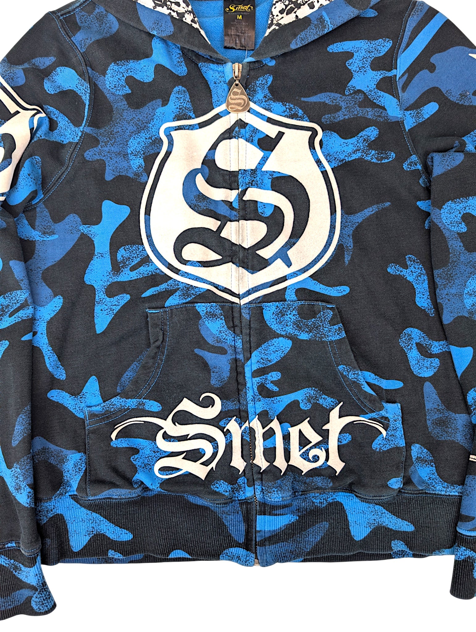 SMET by Christian Audigier Ed Hardy Style Bluza Camo Czaszki w kapturze y2k skull