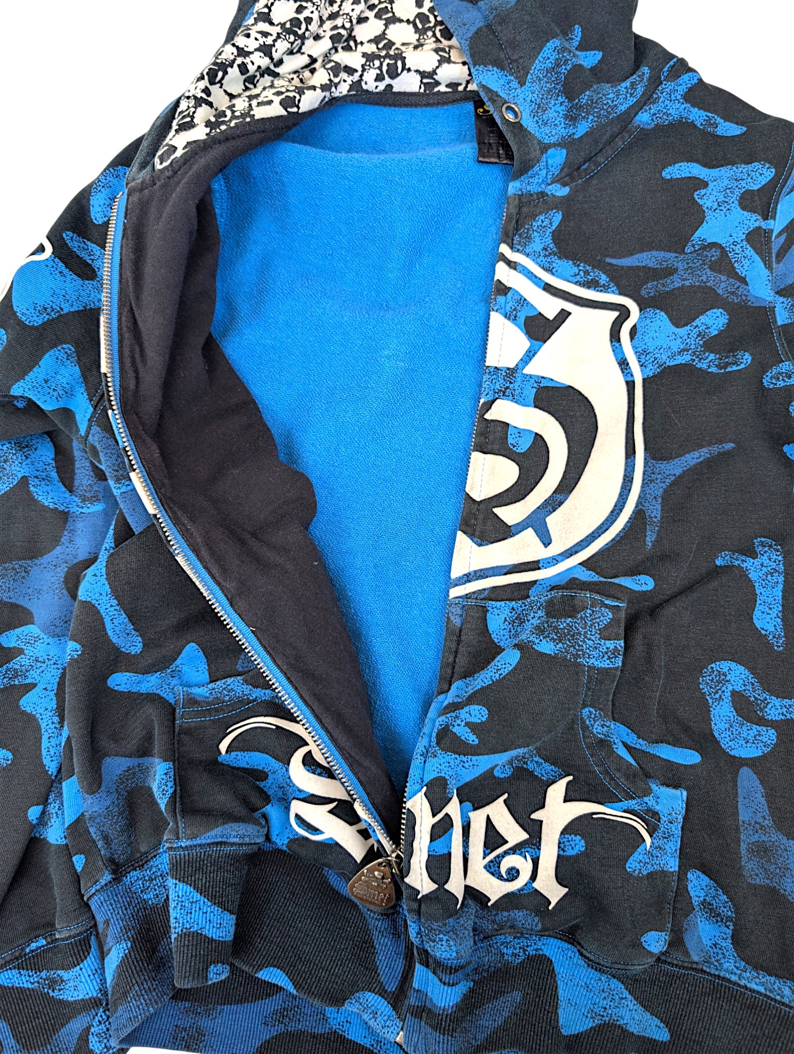 SMET by Christian Audigier Ed Hardy Style Bluza Camo Czaszki w kapturze y2k skull