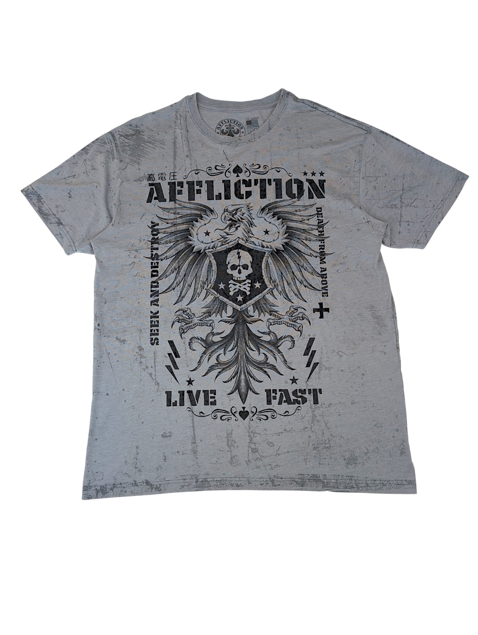 Afflcition Koszulka Grunge Punk Czaszka Orzeł Skull Y2k 2XL