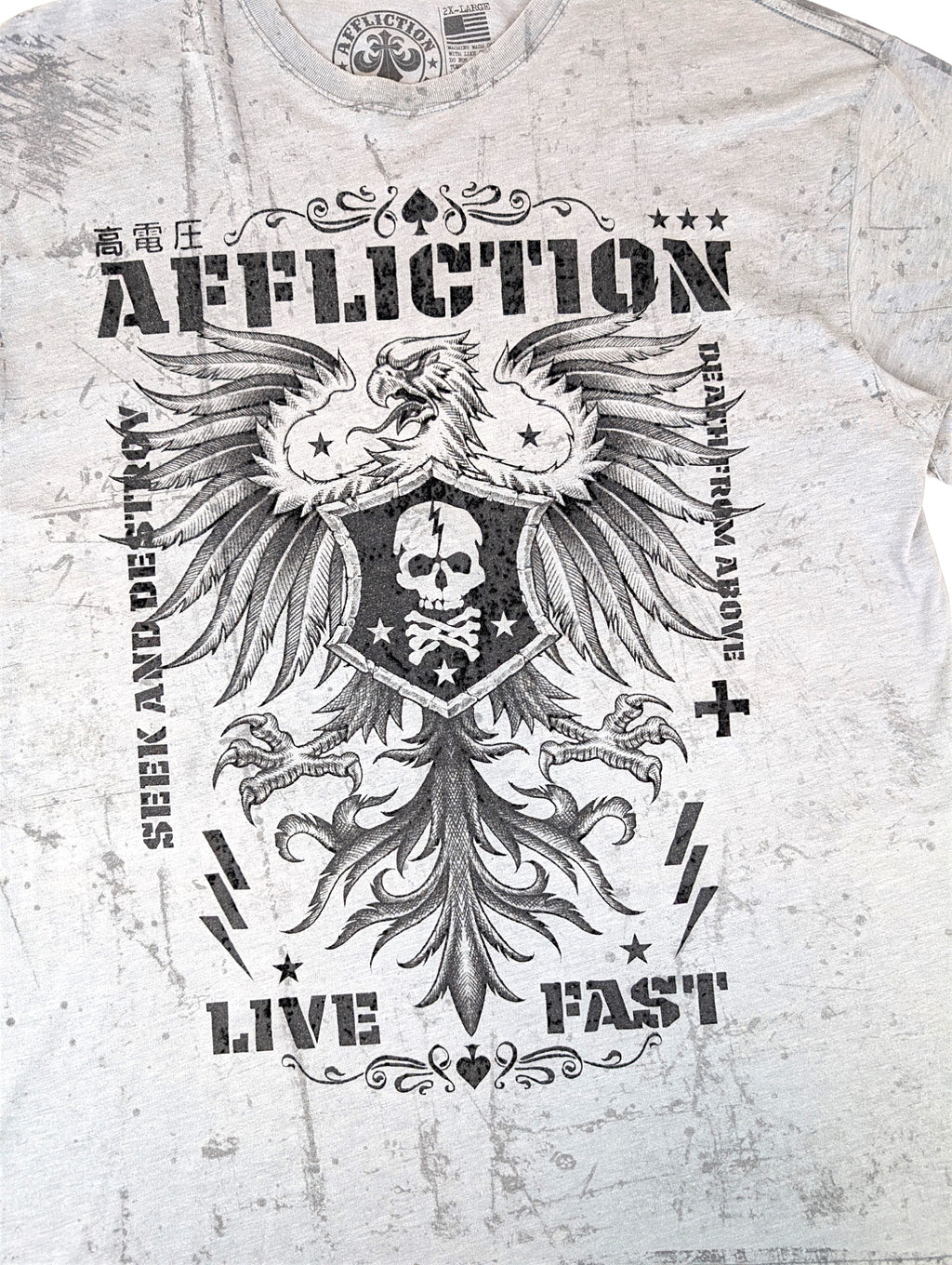 Afflcition Koszulka Grunge Punk Czaszka Orzeł Skull Y2k 2XL