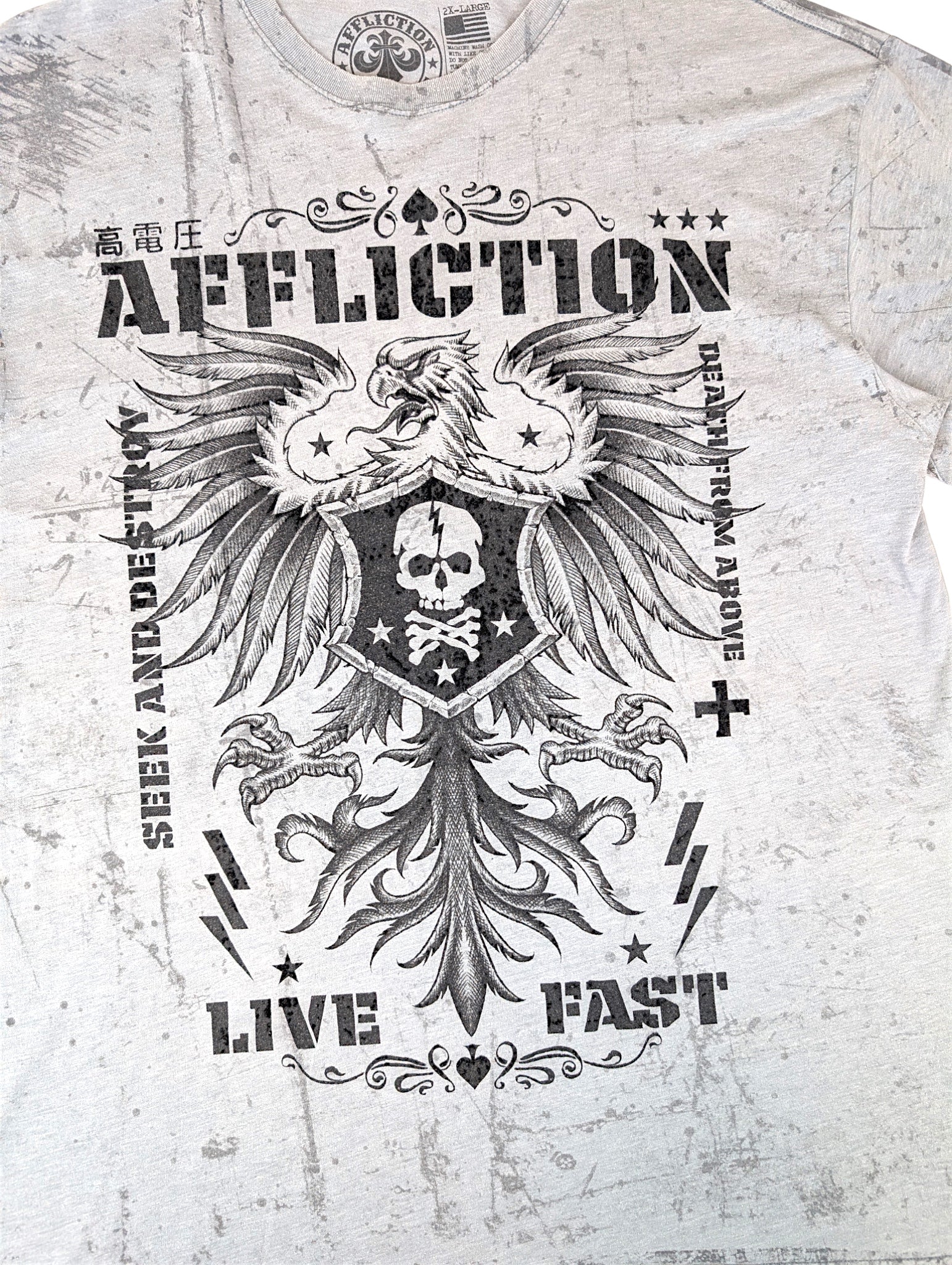 Afflcition Koszulka Grunge Punk Czaszka Orzeł Skull Y2k 2XL