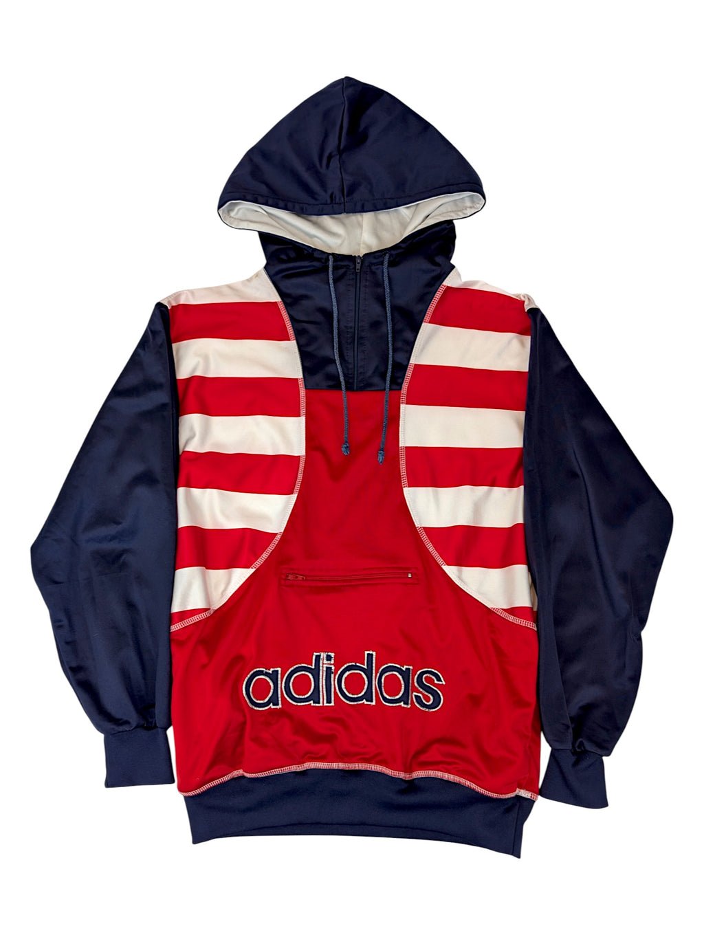 90s Striped Adidas Quarter Zip Bluza Oldschool Vintage