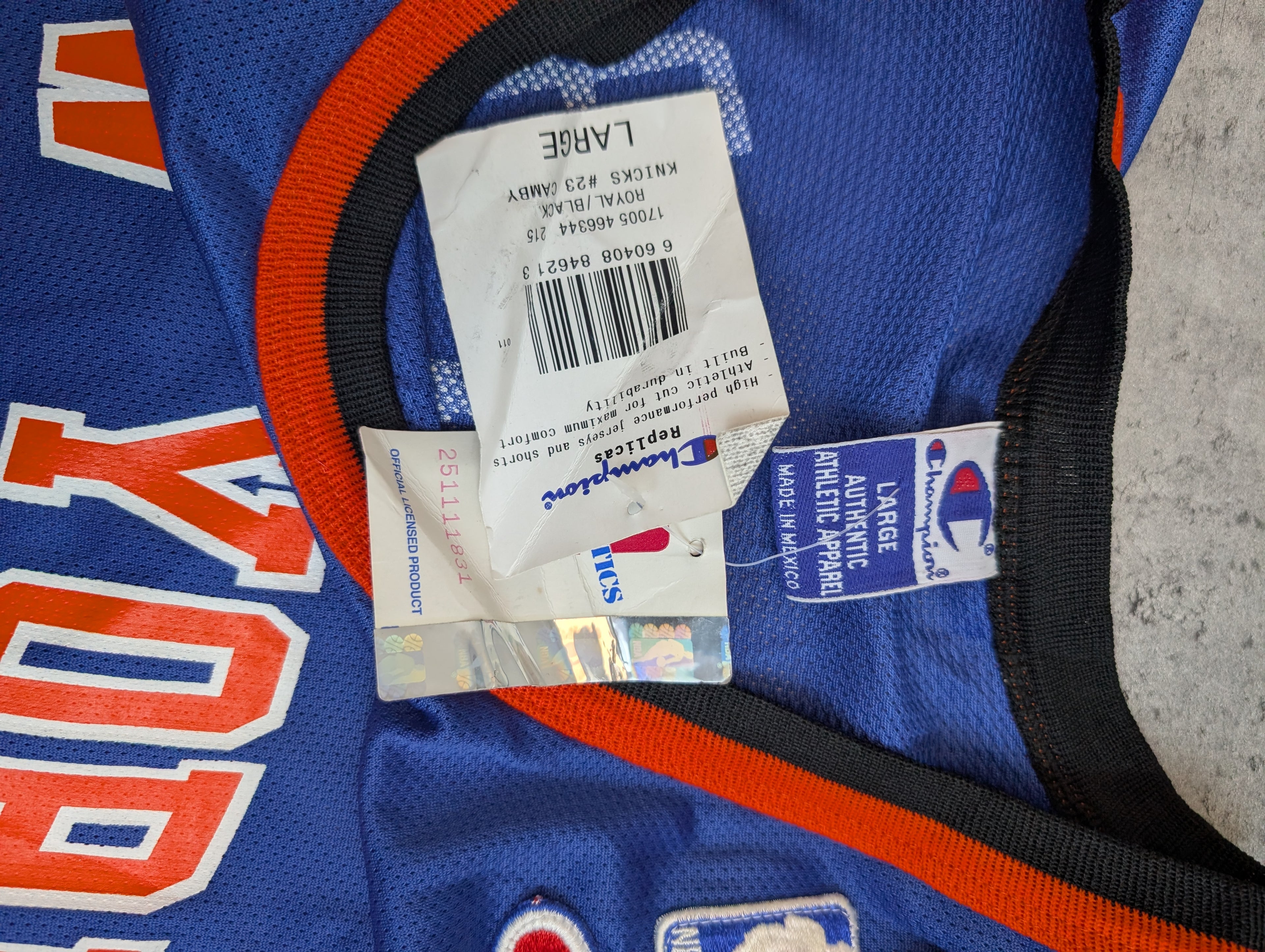 90S Marcus Camby New York Knicks Champion Jersey Basketball NBA Sz 44 RARE