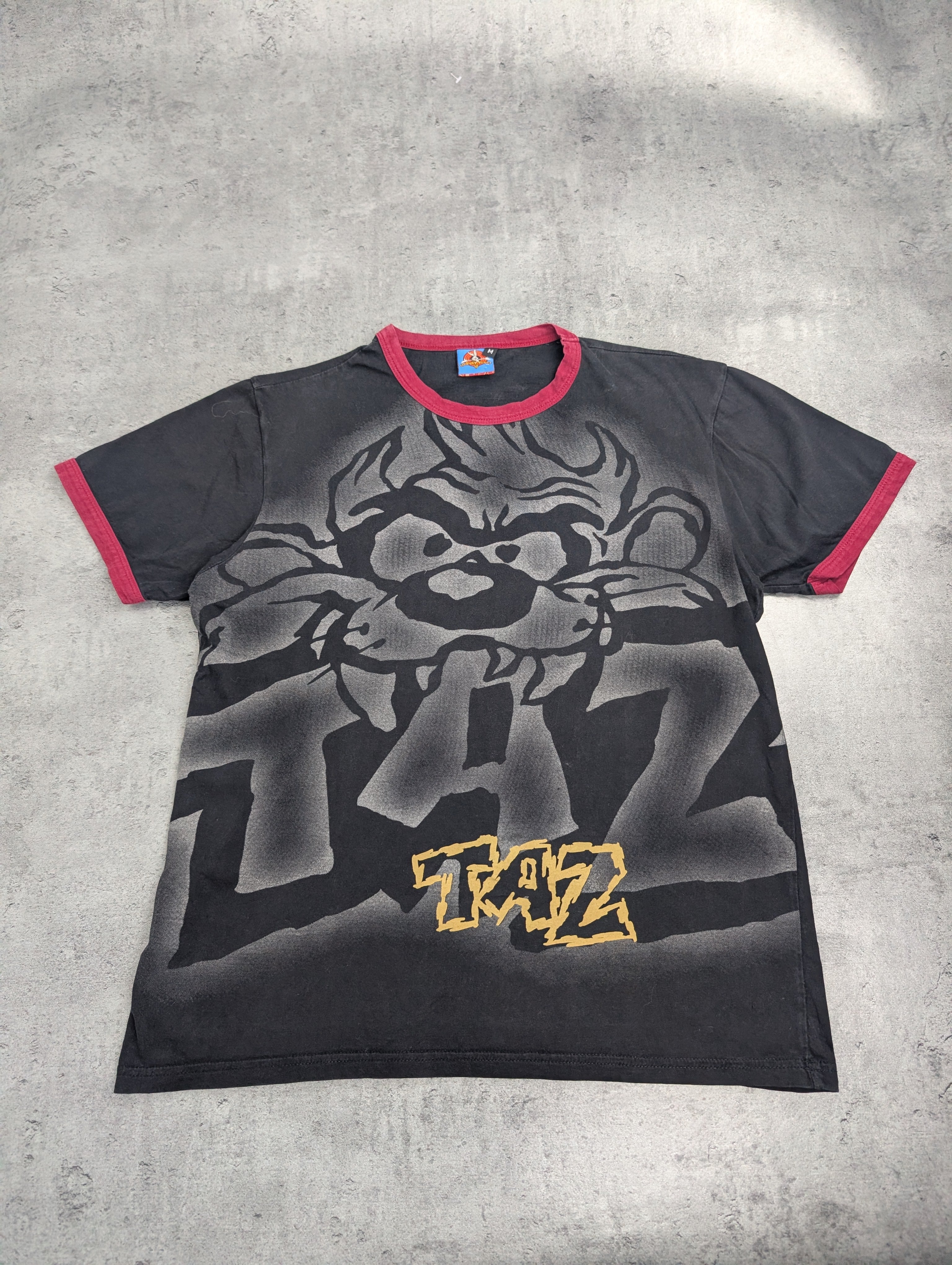 2007 Taz Tasmanian Devil Looney Tunes Warner Bros Graphic Tee Shirt Ringer Koszulka z Nadrukiem Cartoon