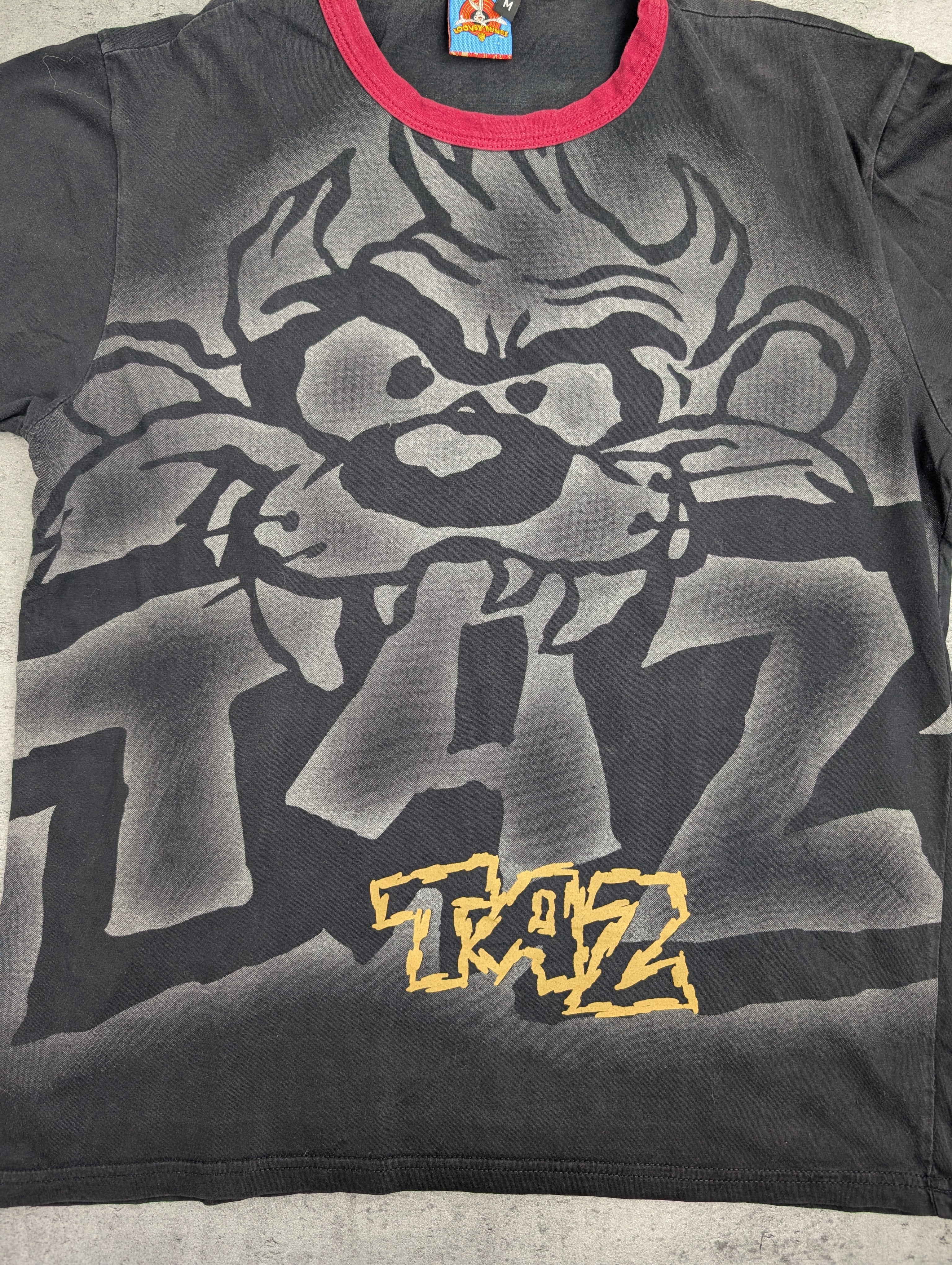 2007 Taz Tasmanian Devil Looney Tunes Warner Bros Graphic Tee Shirt Ringer Koszulka z Nadrukiem Cartoon