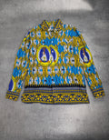 80s/90s Vintage Koszula AOP All over print Chrześcijańska z Wybrzeża Kości Słoniowej Katolicki Motyw Travel Souvenir