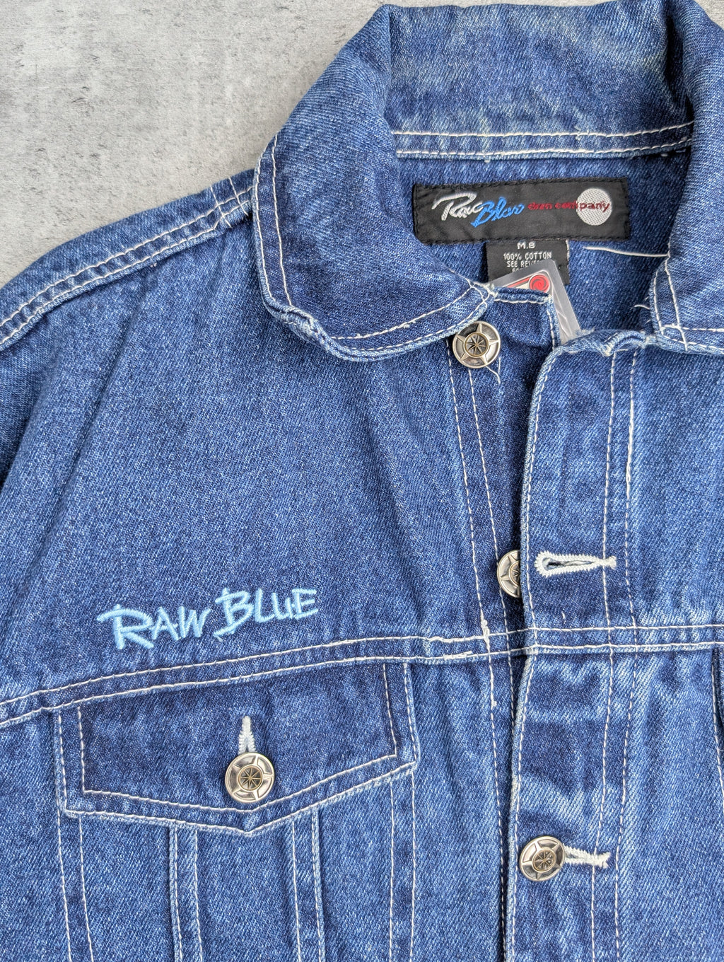 Raw Blue 2000s Embroidered Y2K Skater Trucker Denim Jacket Katana Jeansowa Kurtka Vintage Hiphop