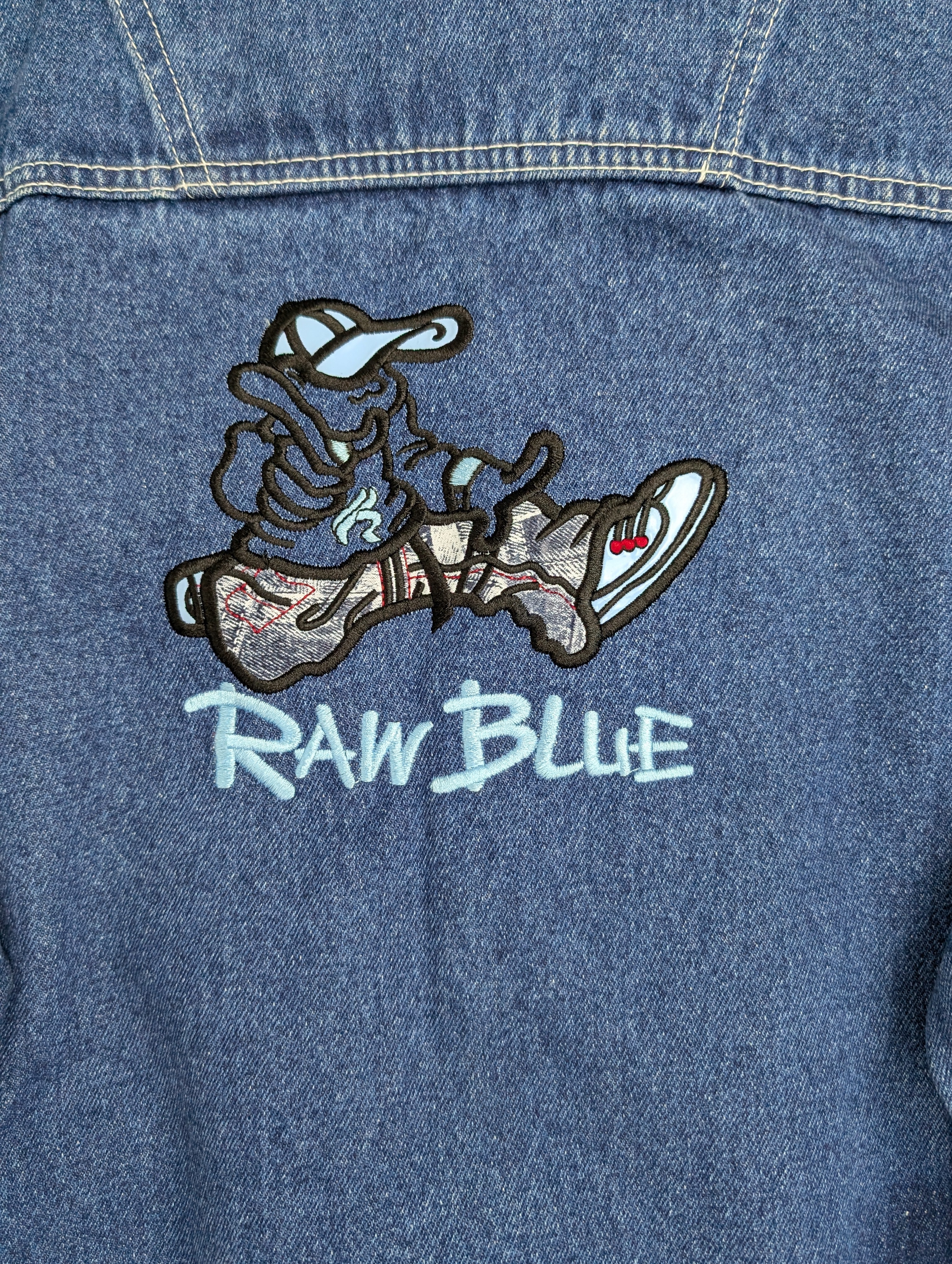 Raw Blue 2000s Embroidered Y2K Skater Trucker Denim Jacket Katana Jeansowa Kurtka Vintage Hiphop