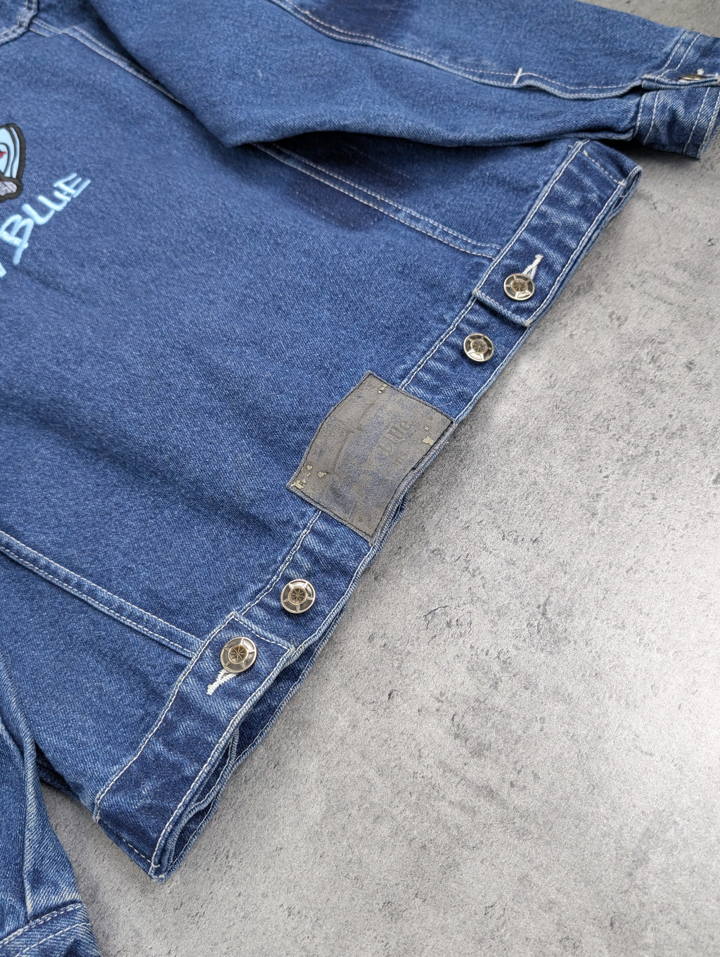 Raw Blue 2000s Embroidered Y2K Skater Trucker Denim Jacket Katana Jeansowa Kurtka Vintage Hiphop