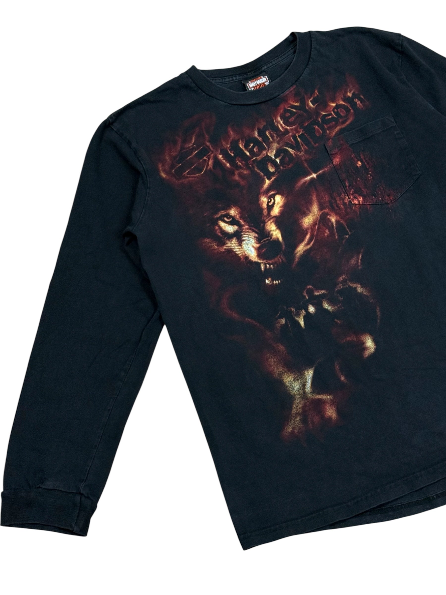Vintage Harley Davidson Graphic Wolf Orlando Florida Long Sleeve Size L