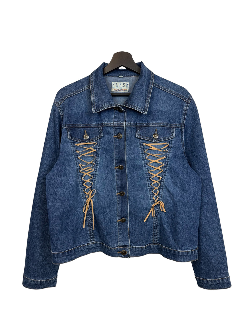 Flash Basic Jeans Women's Lace Up Dutton Front Denim Jacket Size M
