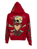 RARE Y2k Ed Hardy Skull in Love Women's Embroidered All Over Print French Terry Hoodie Jacket