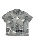 VIntage Woodpecker Dragon Print Button Up Grey