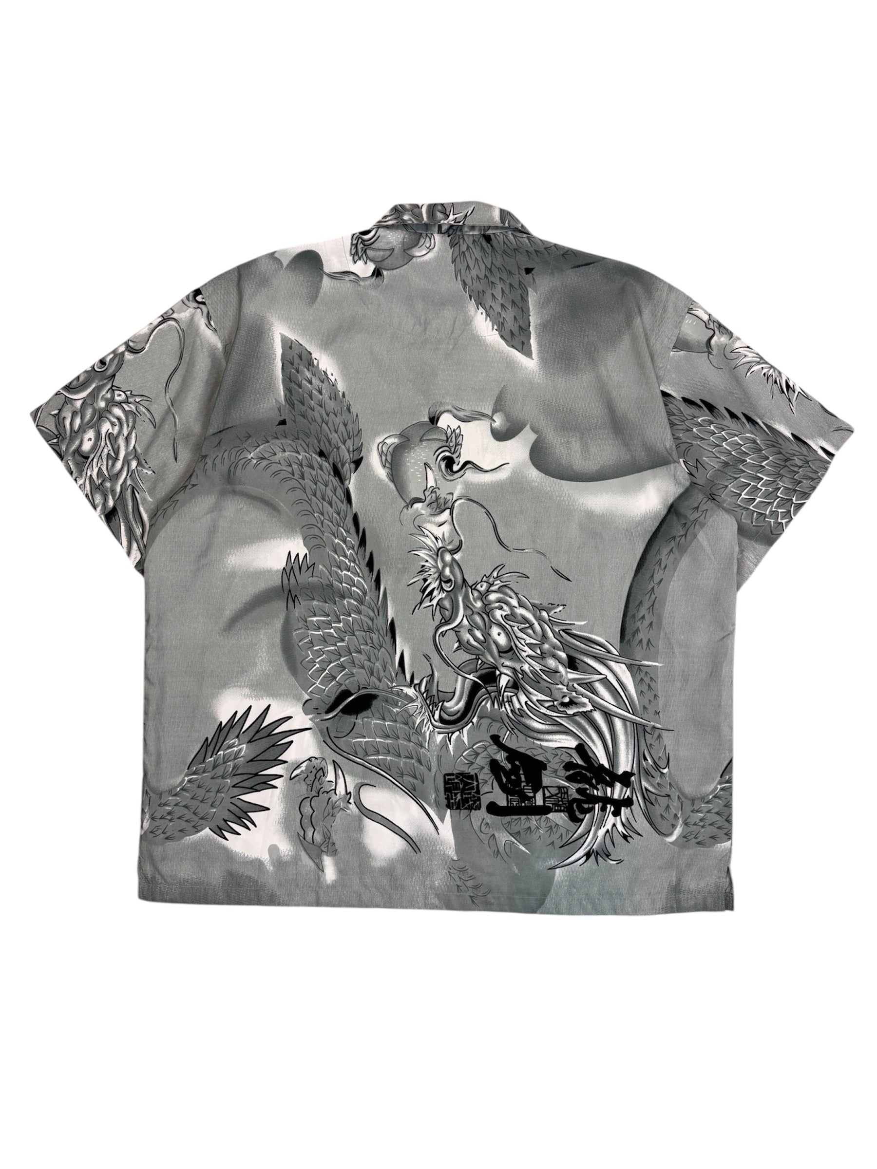 VIntage Woodpecker Dragon Print Button Up Grey