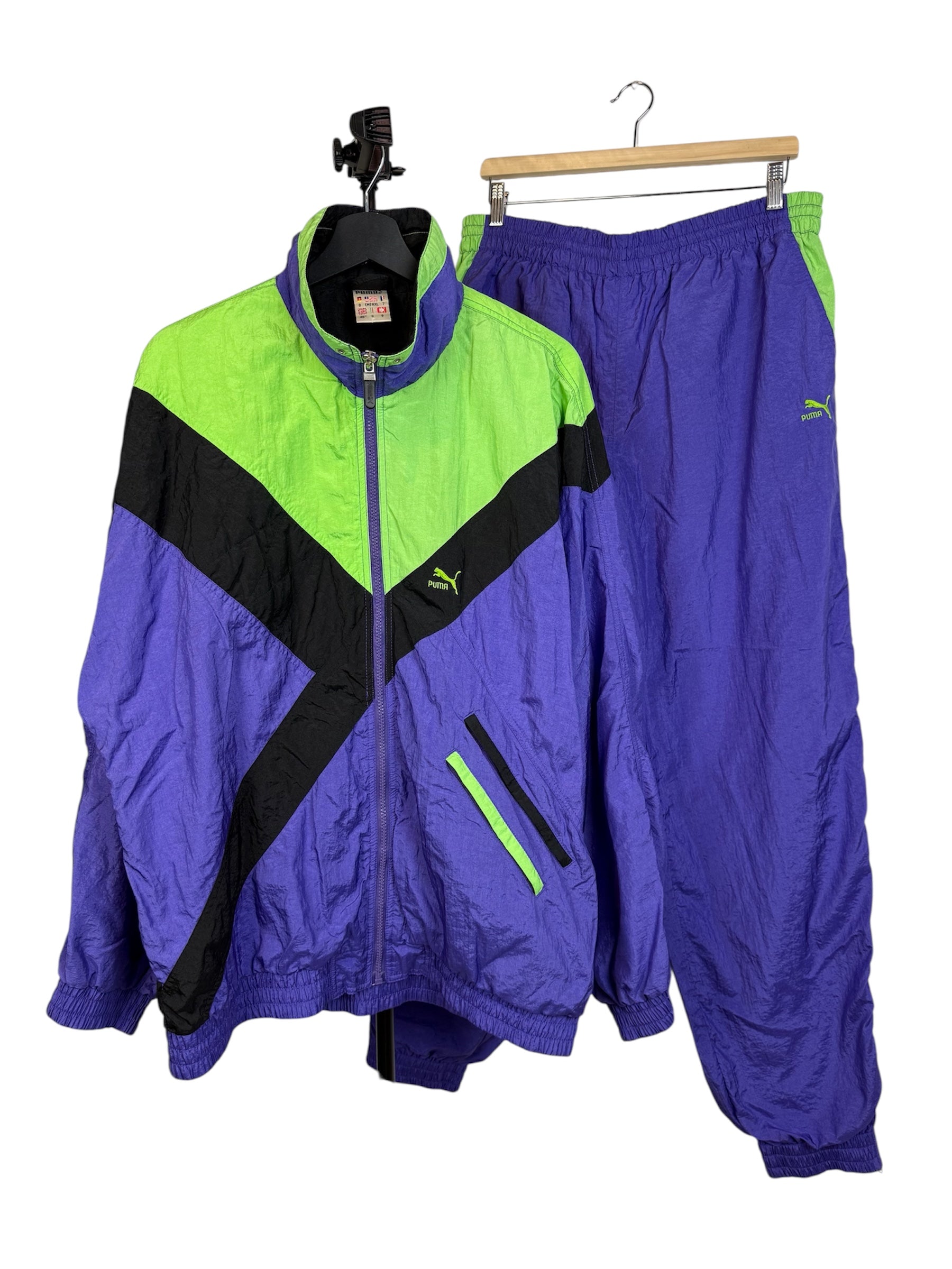 Vintage 80s Puma Windbreaker Tracksuit Purple Green Size Tagged M – fits modern M/L